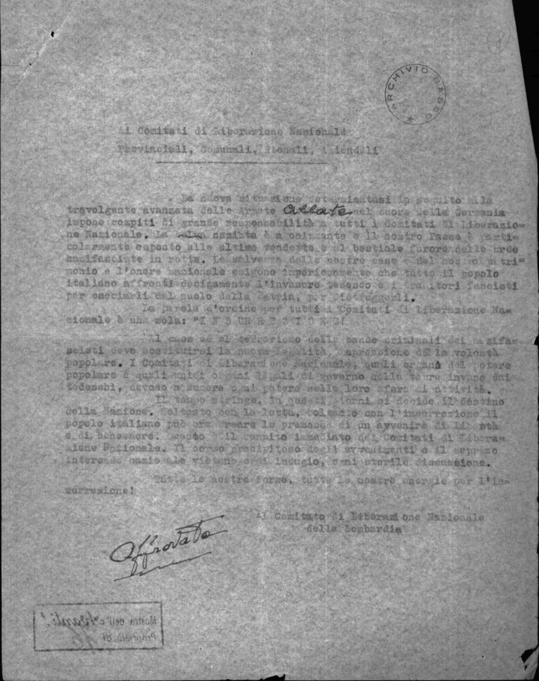 Cln lombardo ai comitati periferici