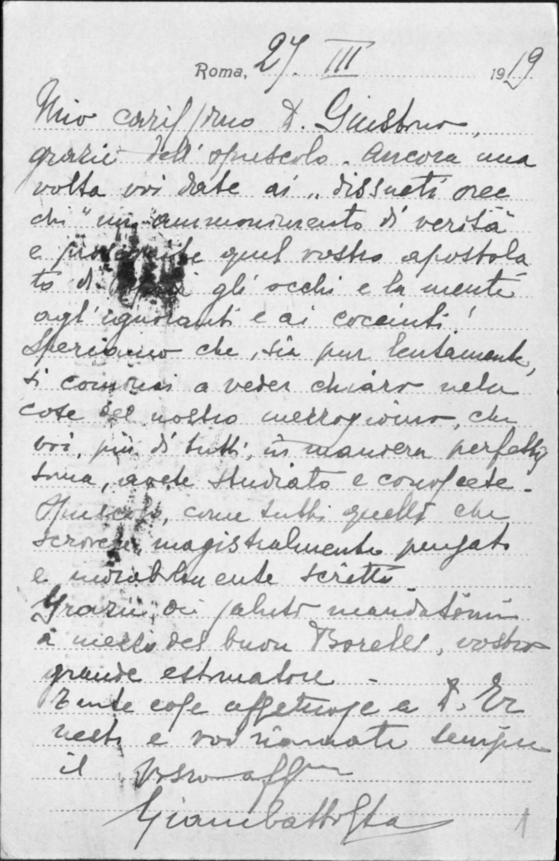 Giambattista Gifuni a Giustino Fortunato