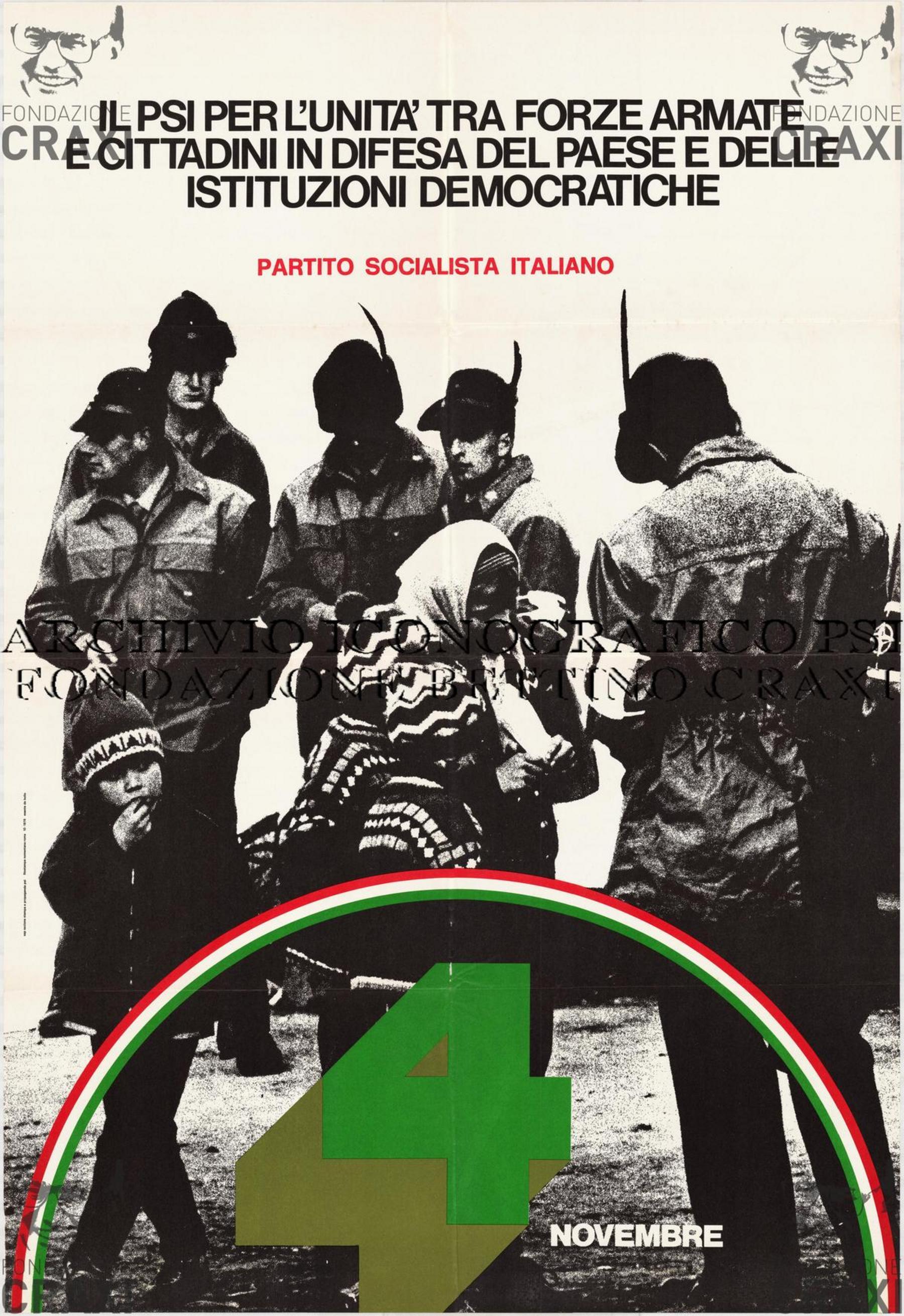 "Il PSI per l'unità tra forze armate e cittadini in difesa del paese e delle istituzioni democratiche. 4 novembre", ottobre 1976