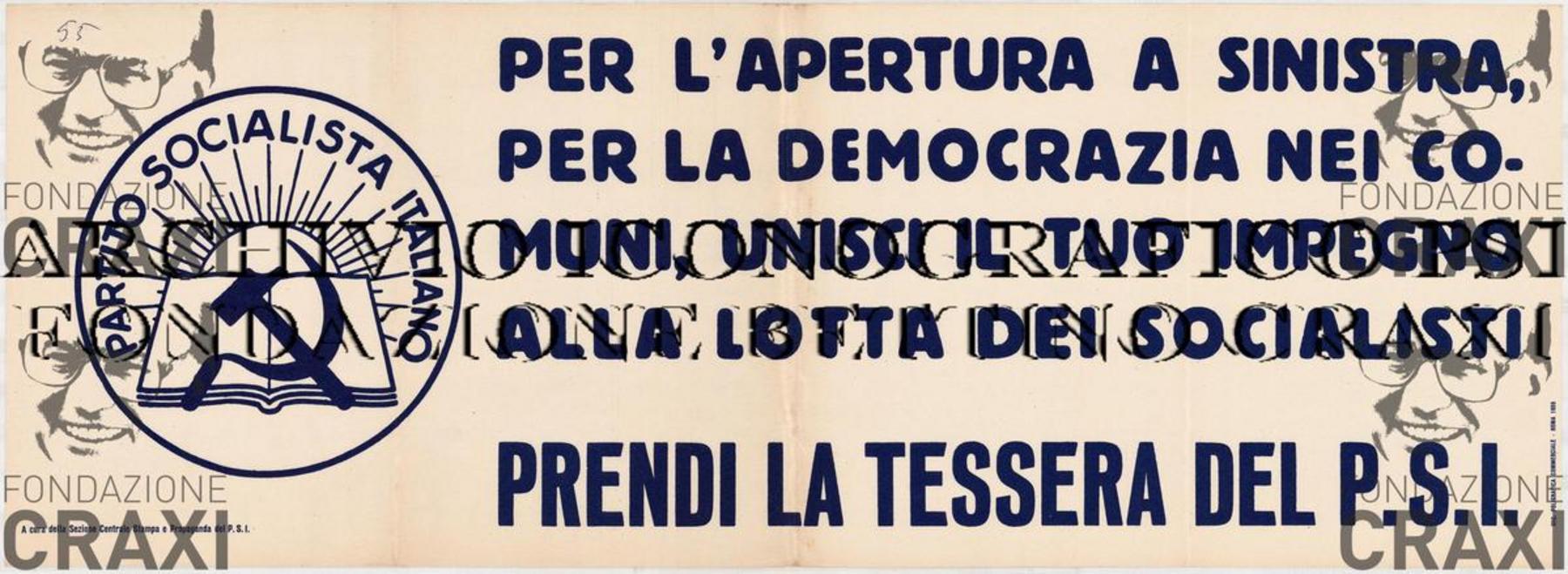 "Per l'apertura a sinistra, per la democrazia nei comuni... Prendi la tessera del P.S.I.", 1955