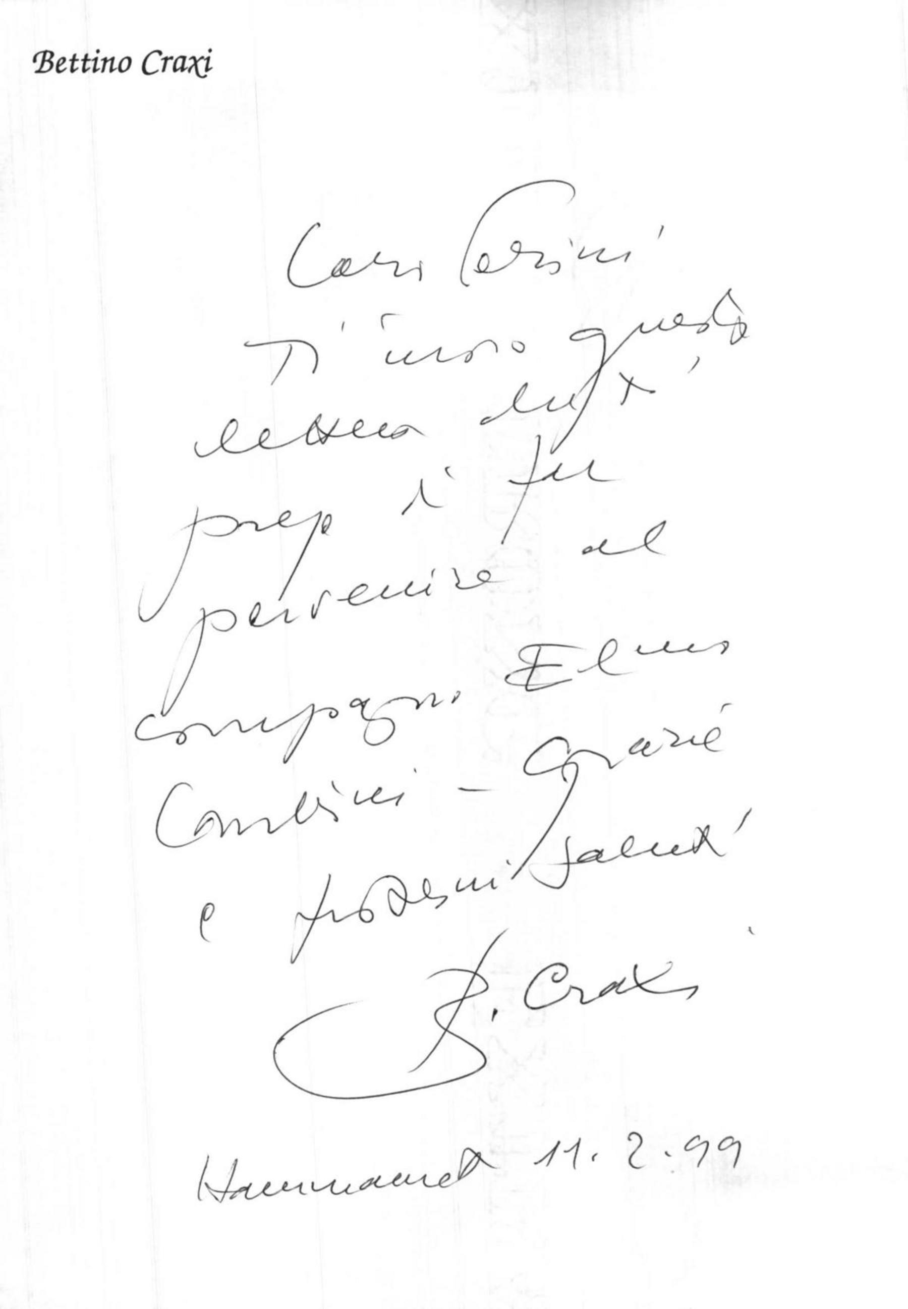 Craxi a Antonio Perini, 11/2/1999