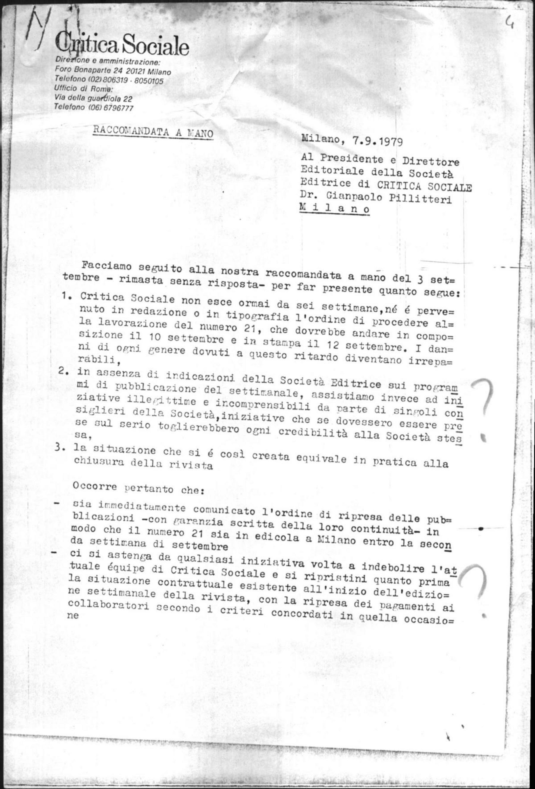 Critica Sociale, 28/12/1978 - 7/9/1979