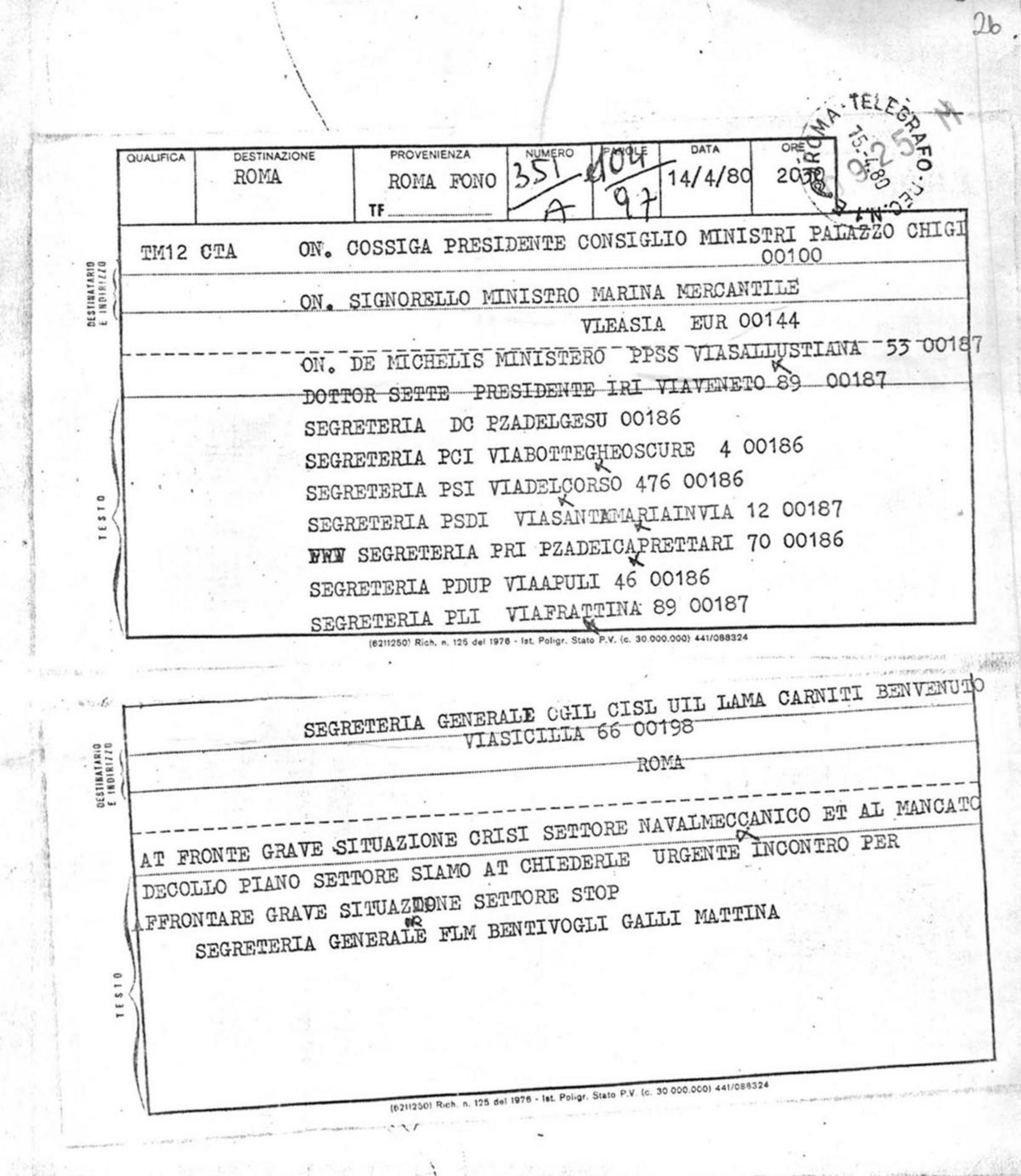 Franco Bentivogli, Pio Galli e Giovanni Mattina, della Federazione lavoratori metalmeccanici, alla Segreteria nazionale del Psi, 15/4/1980