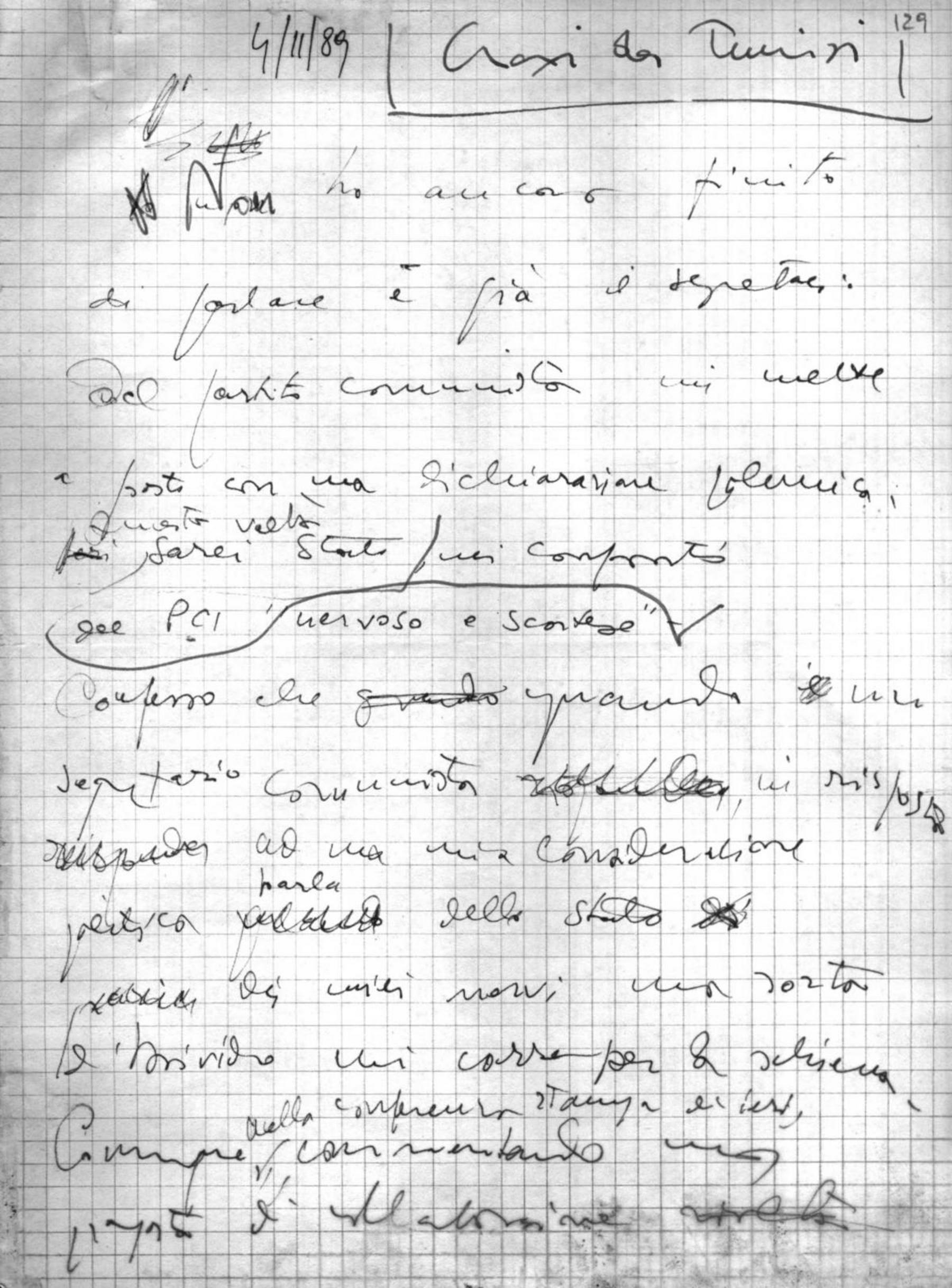Contro le dichiarazioni rilasciate da Occhetto, 4/11/1989