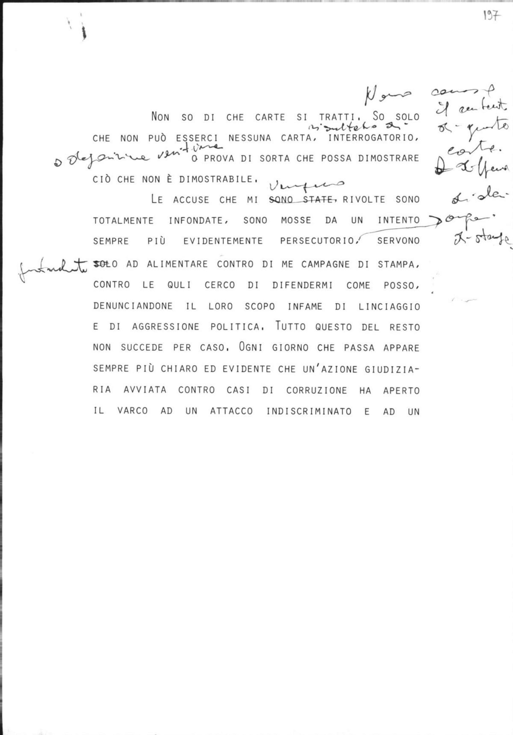 Sull'intento persecutorio delle accuse a suo carico, 29/1/1993