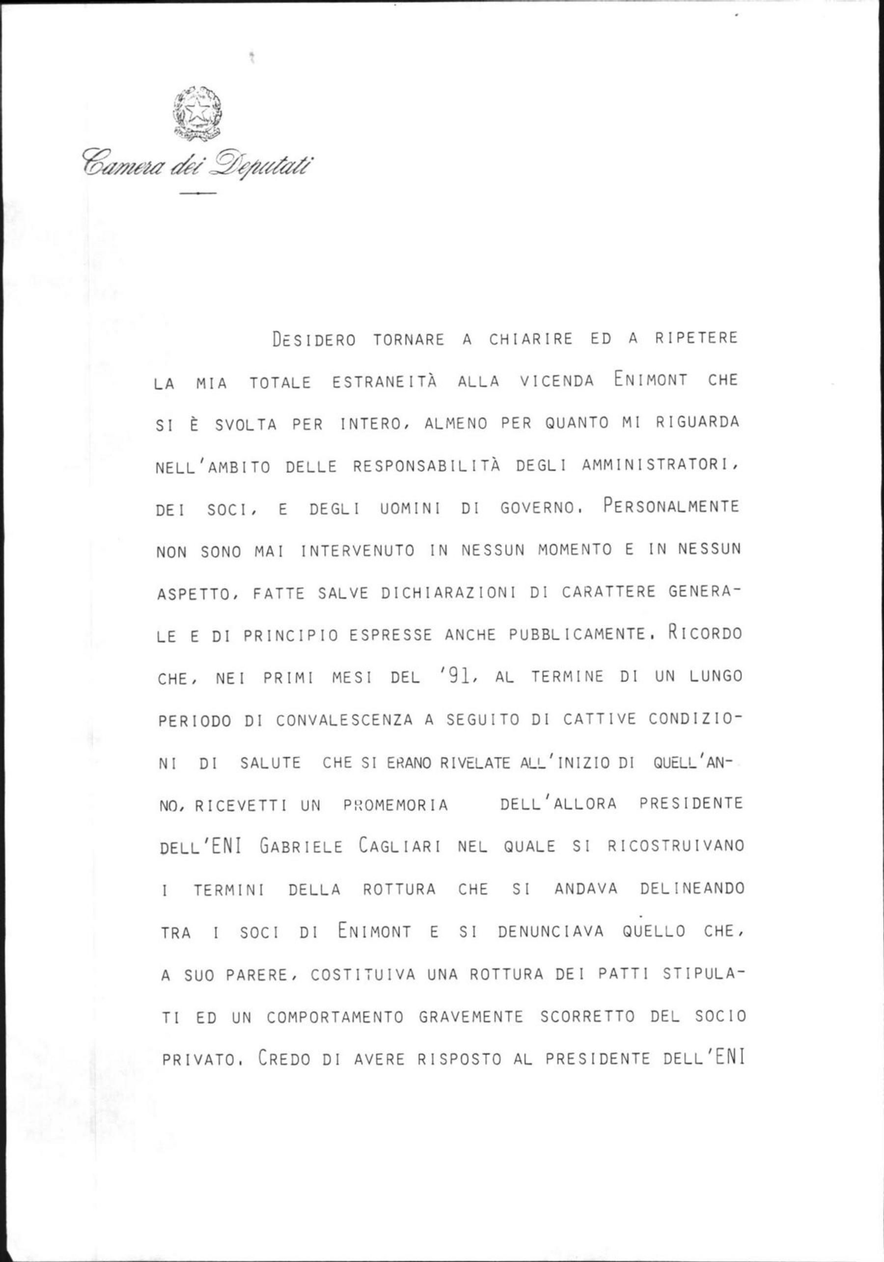 Sulla vicenda Enimont, 8/10/1993