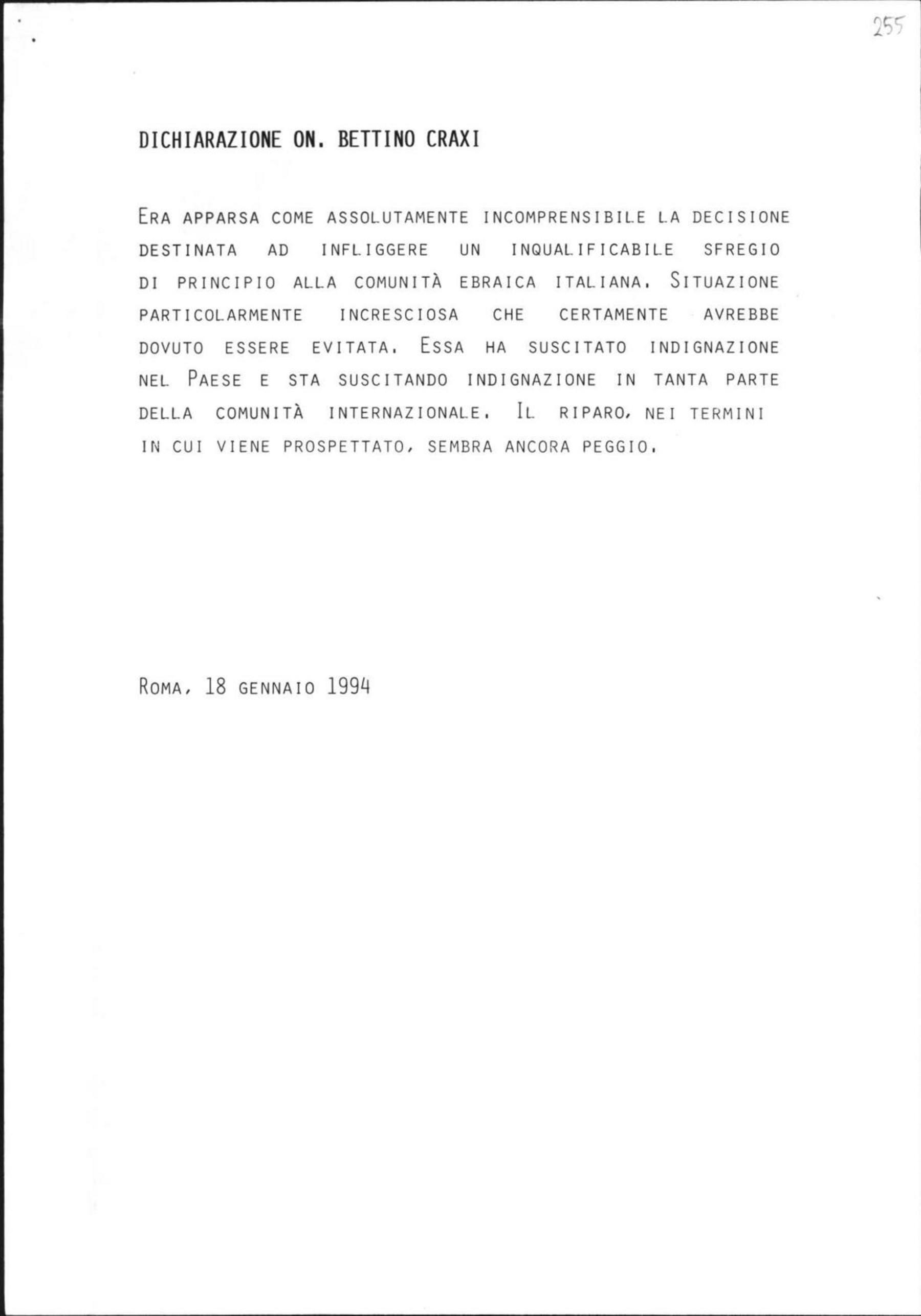 Dichiarazione di Craxi sulla data delle elezioni, 18/1/1994