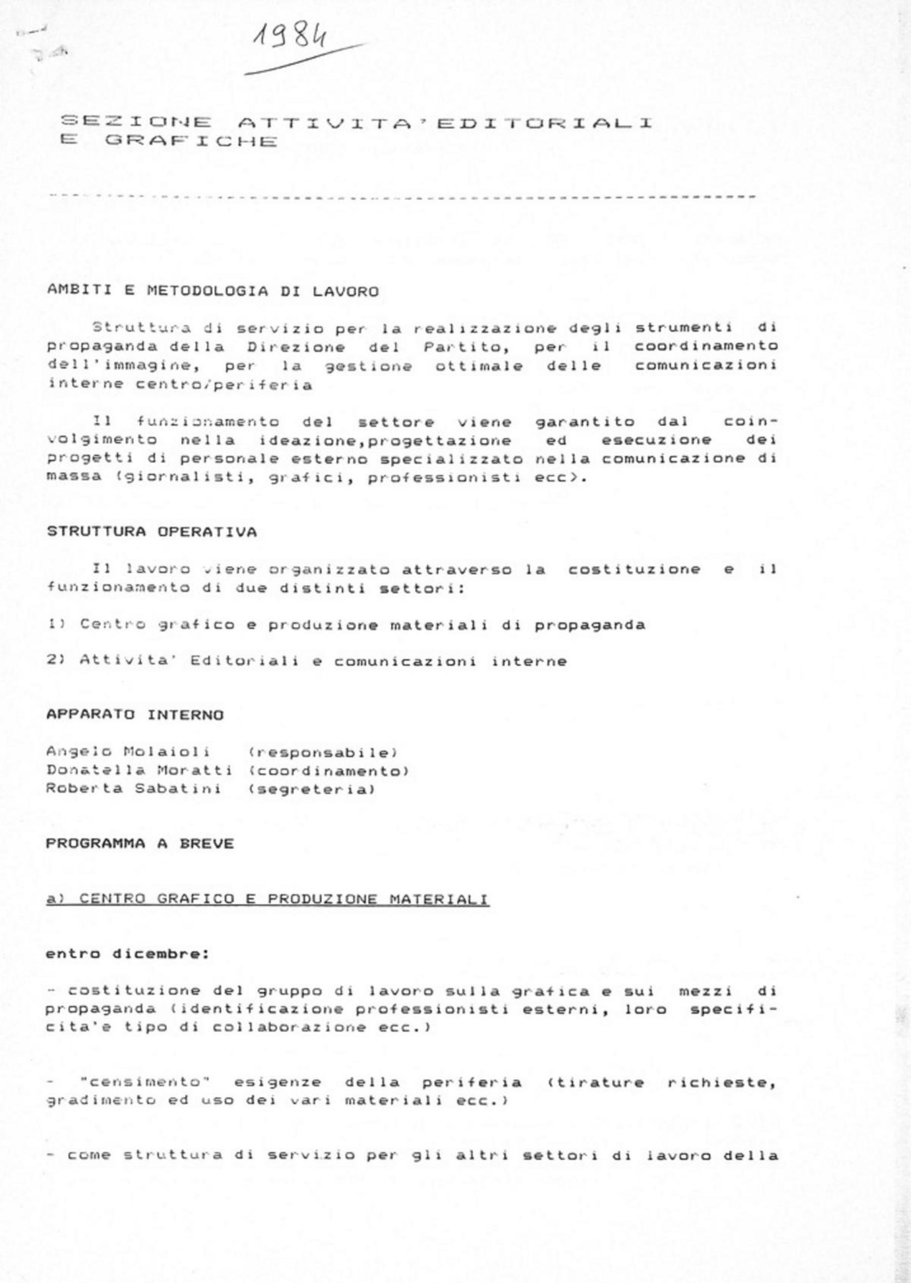 "Sezione attività editoriali e grafiche", 1984