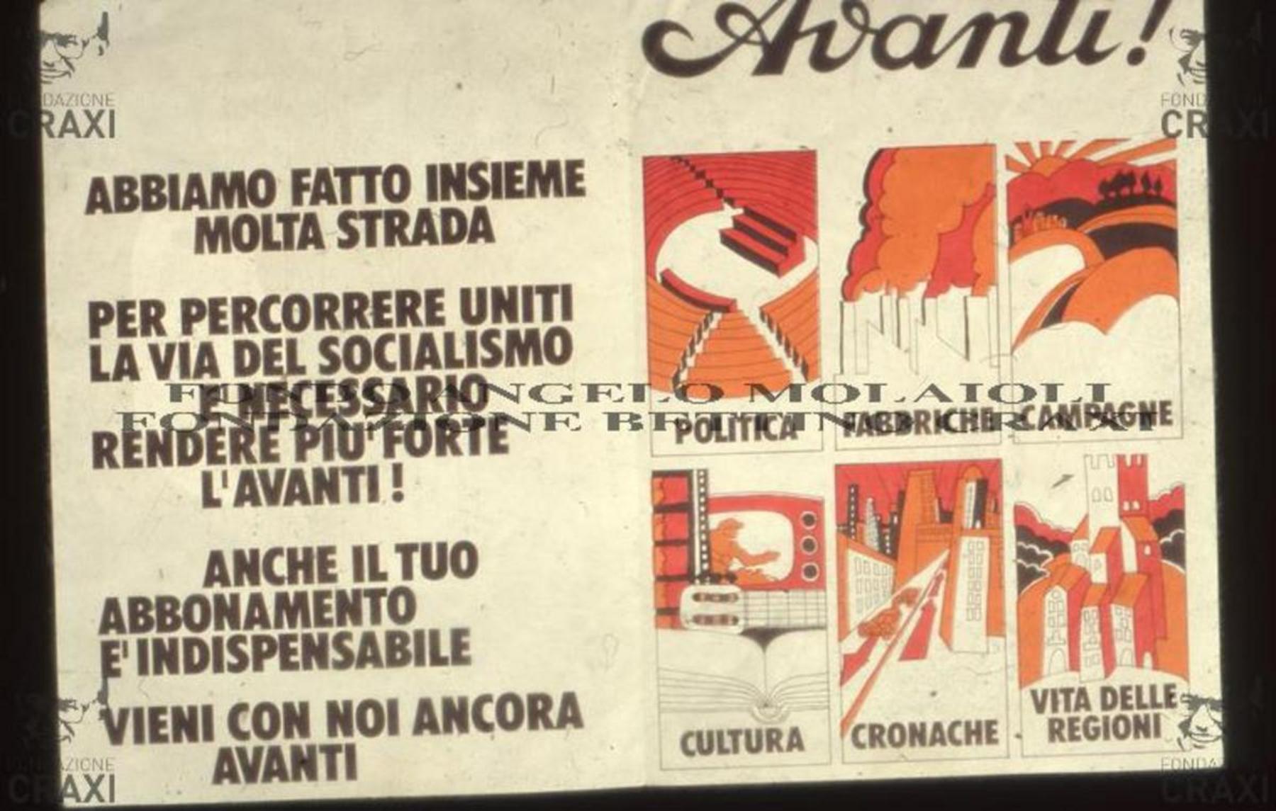 Manifesto per la campagna abbonamenti dell'«Avanti!» per l'anno 1972