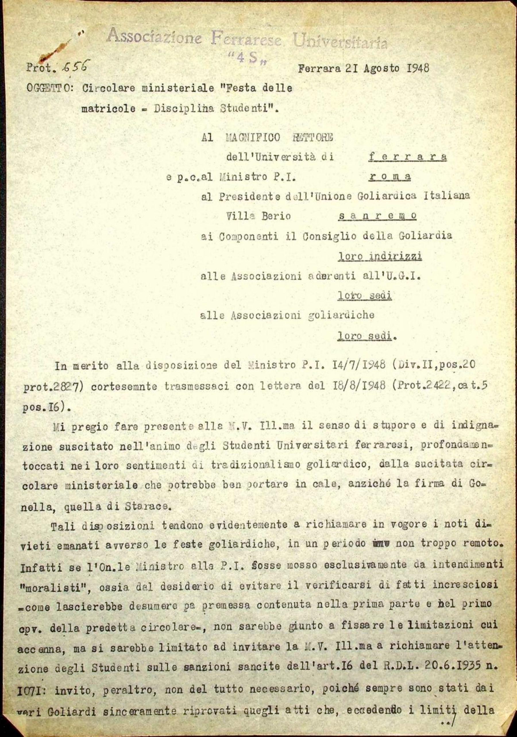 Corrispondenza, 26/06/1948-21/12/1948