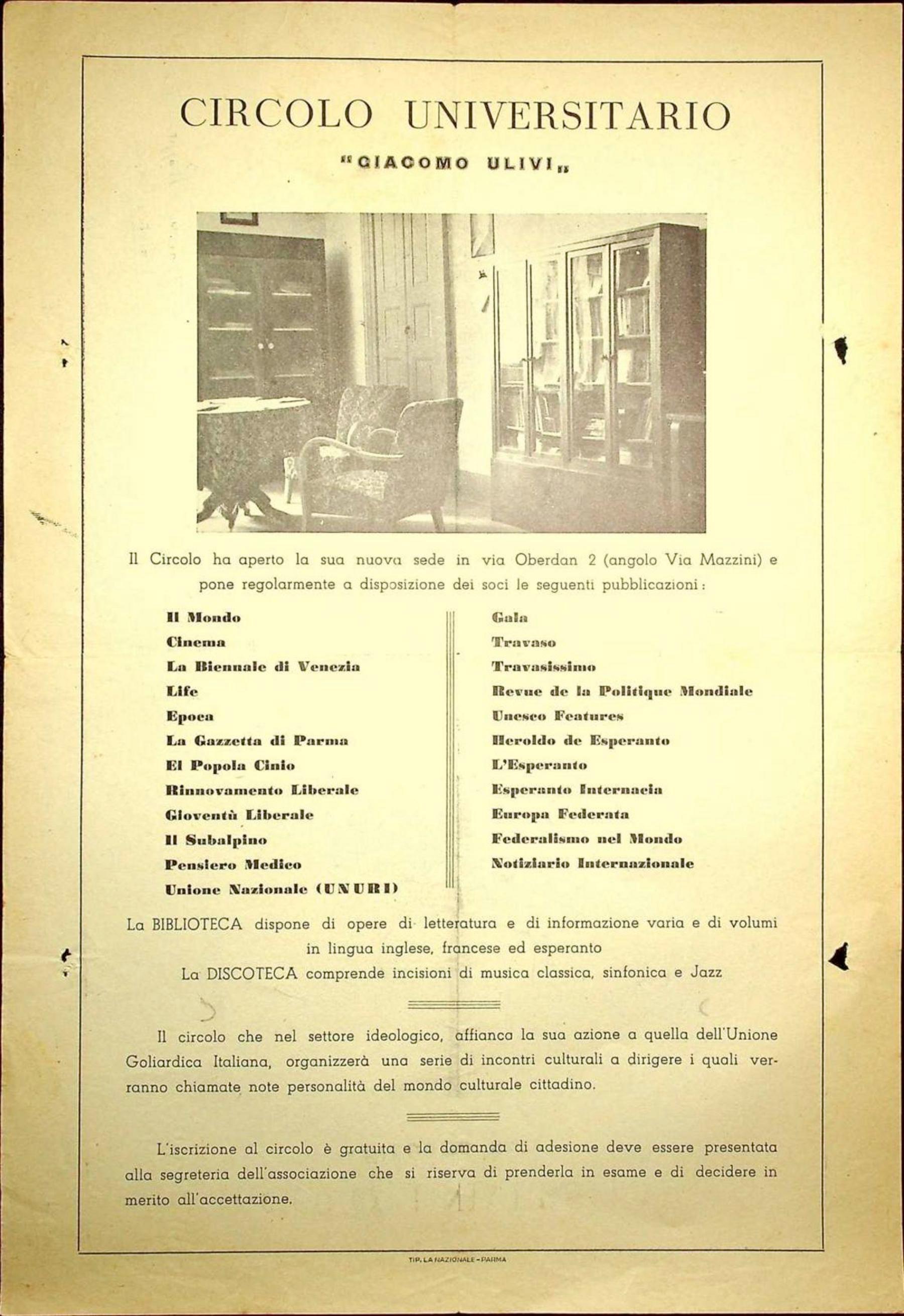 Volantino di presentazione del circolo, s.d.