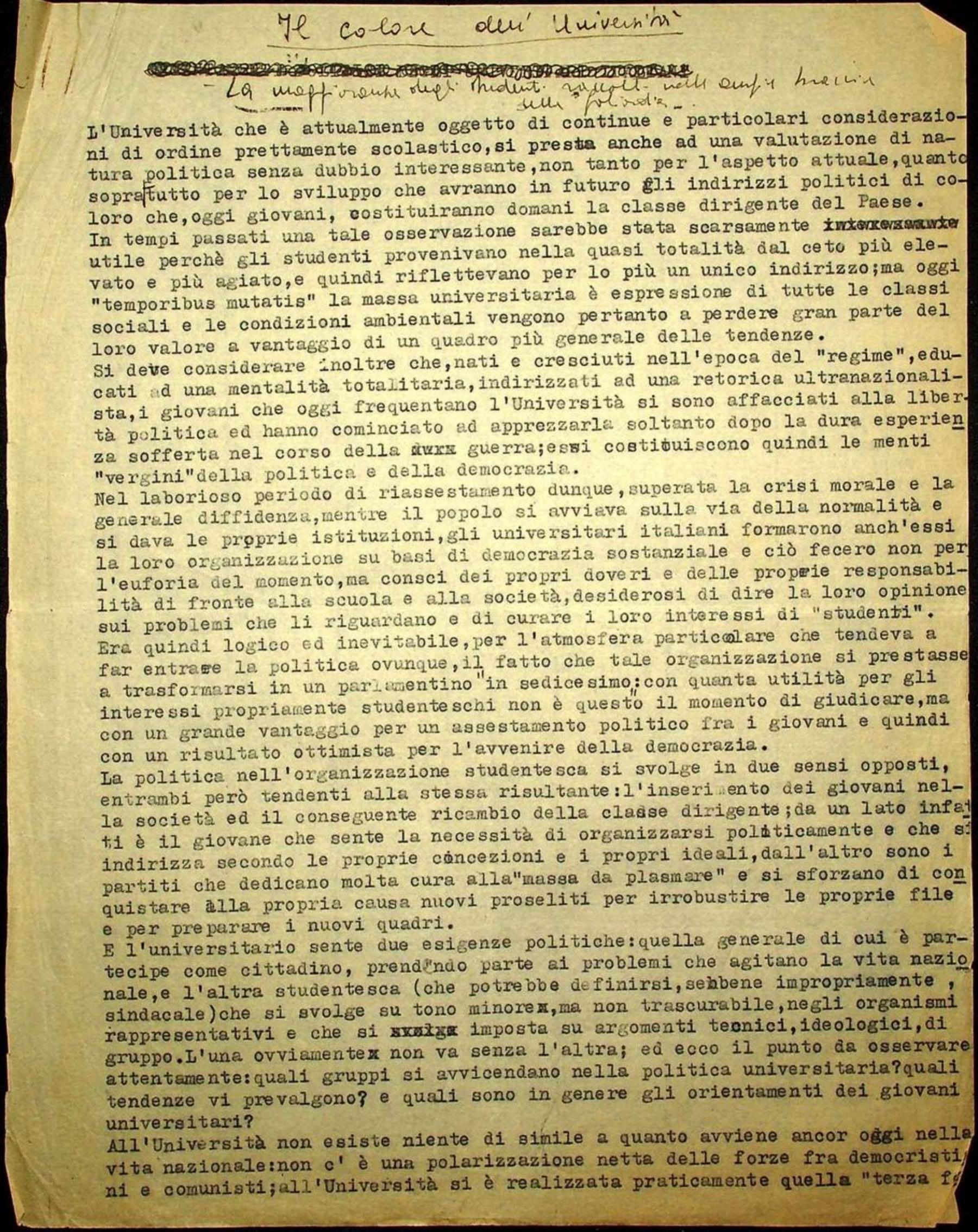 Dattiloscritti a firma di Gian Piero Orsello e Giulio Chiarugi, s.d.