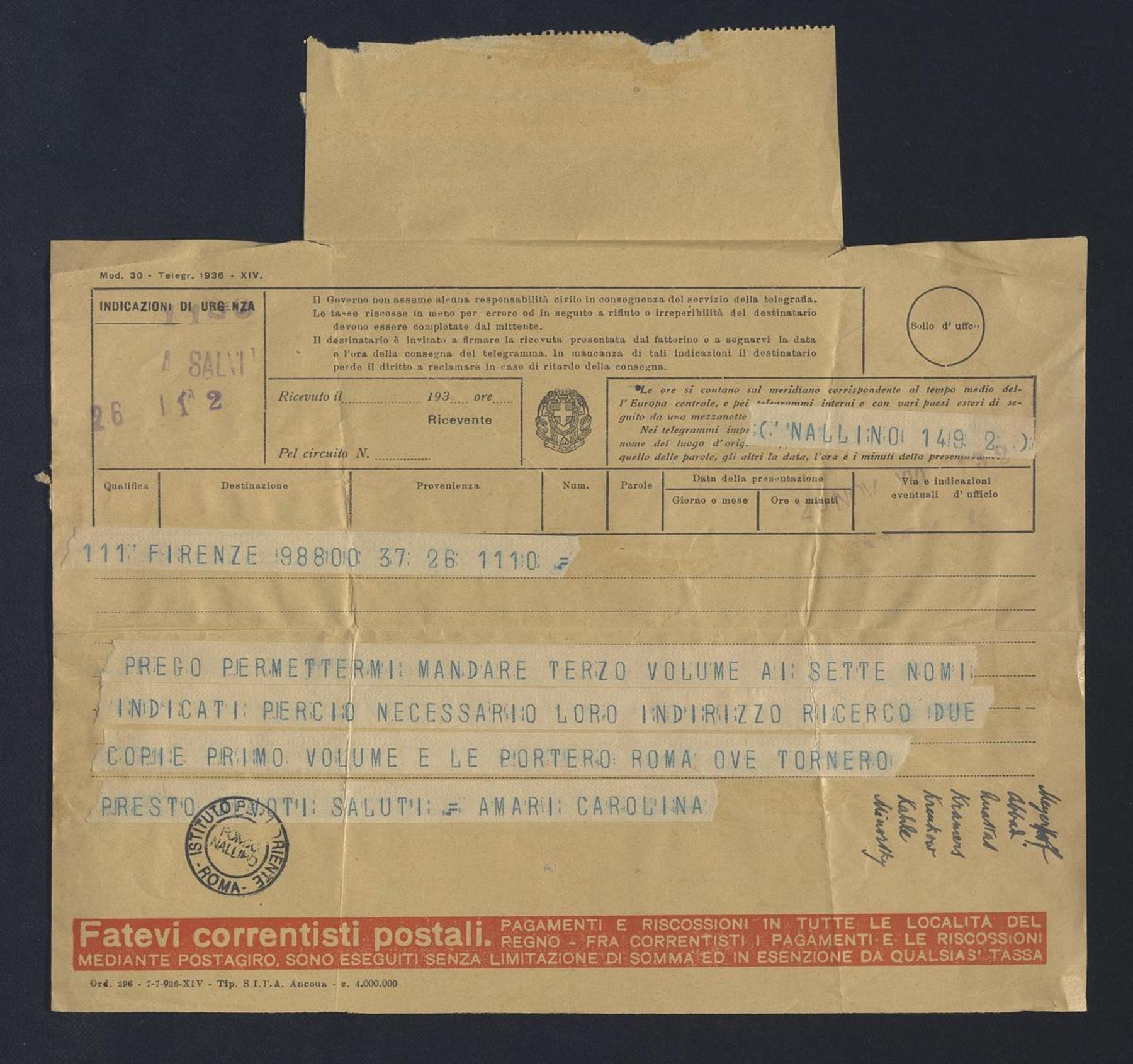 Amari, Carolina, 1929 - 1937