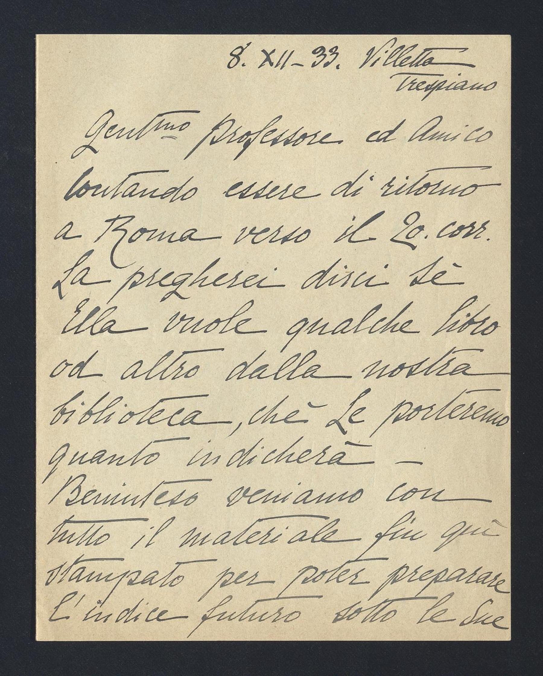 Francesca Amari a Carlo Alfonso Nallino, 8 dic. 1933