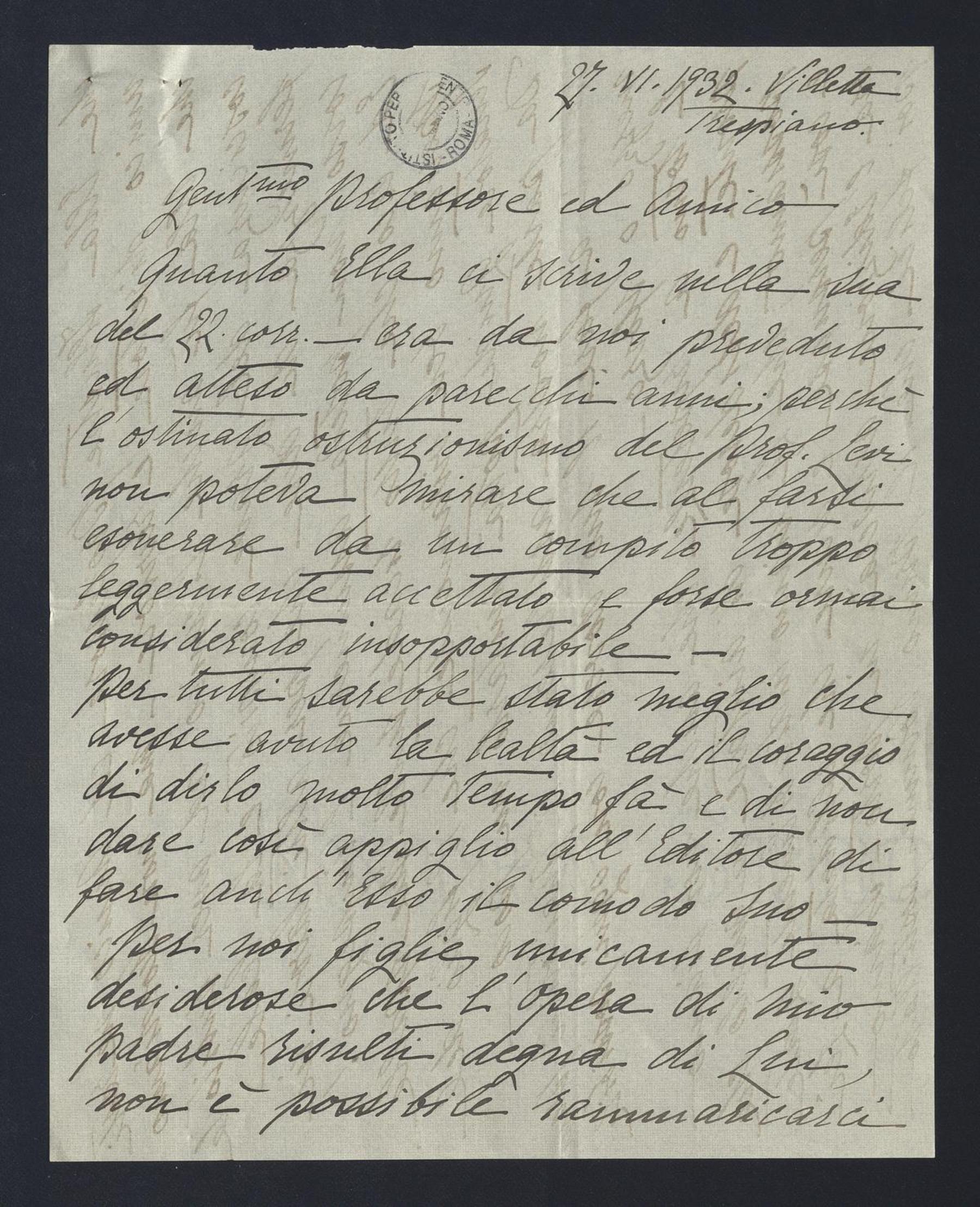 Francesca Amari a Carlo Alfonso Nallino, 27 giu. 1932