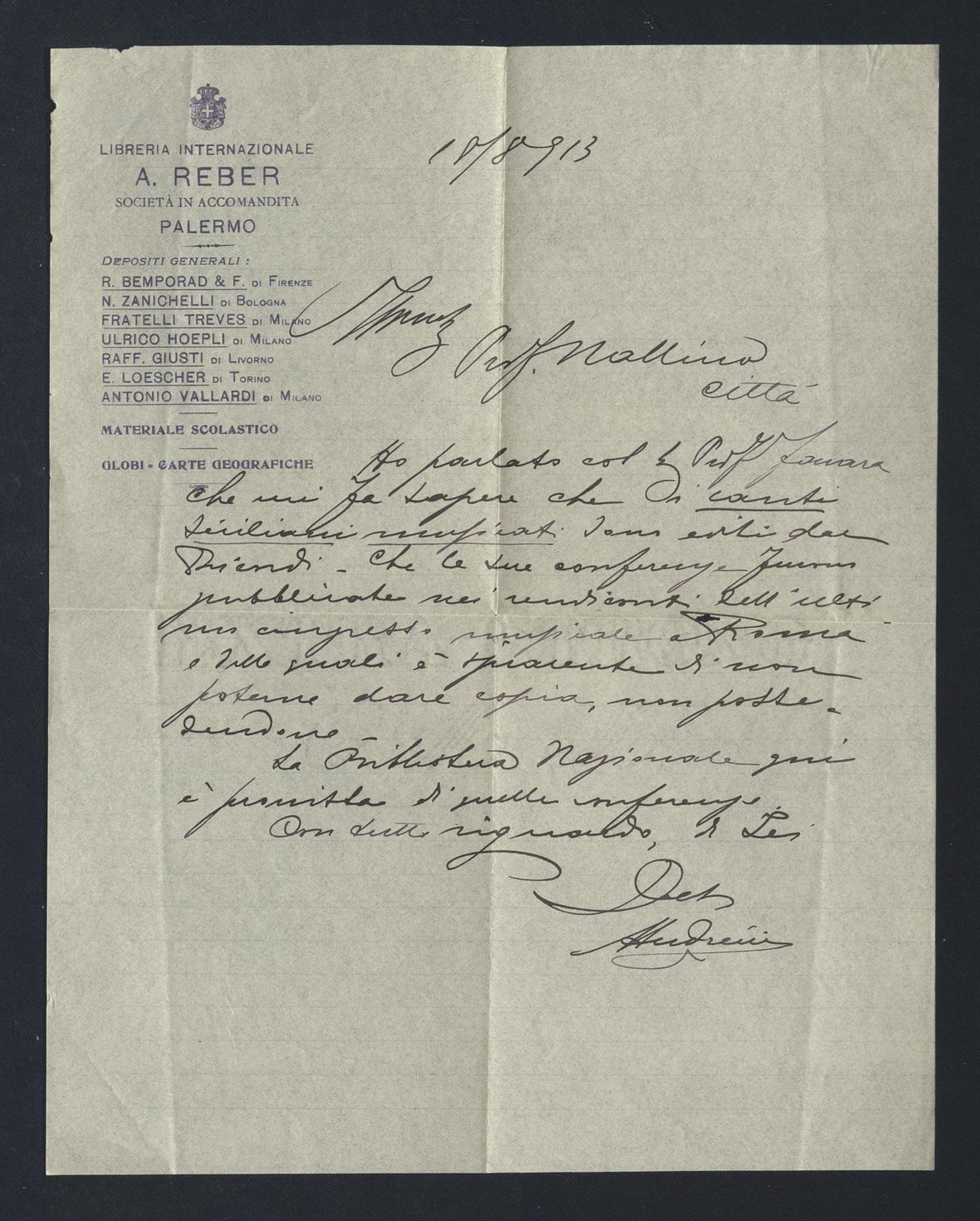 Andreini a Carlo Alfonso Nallino, 18 ago. 1913