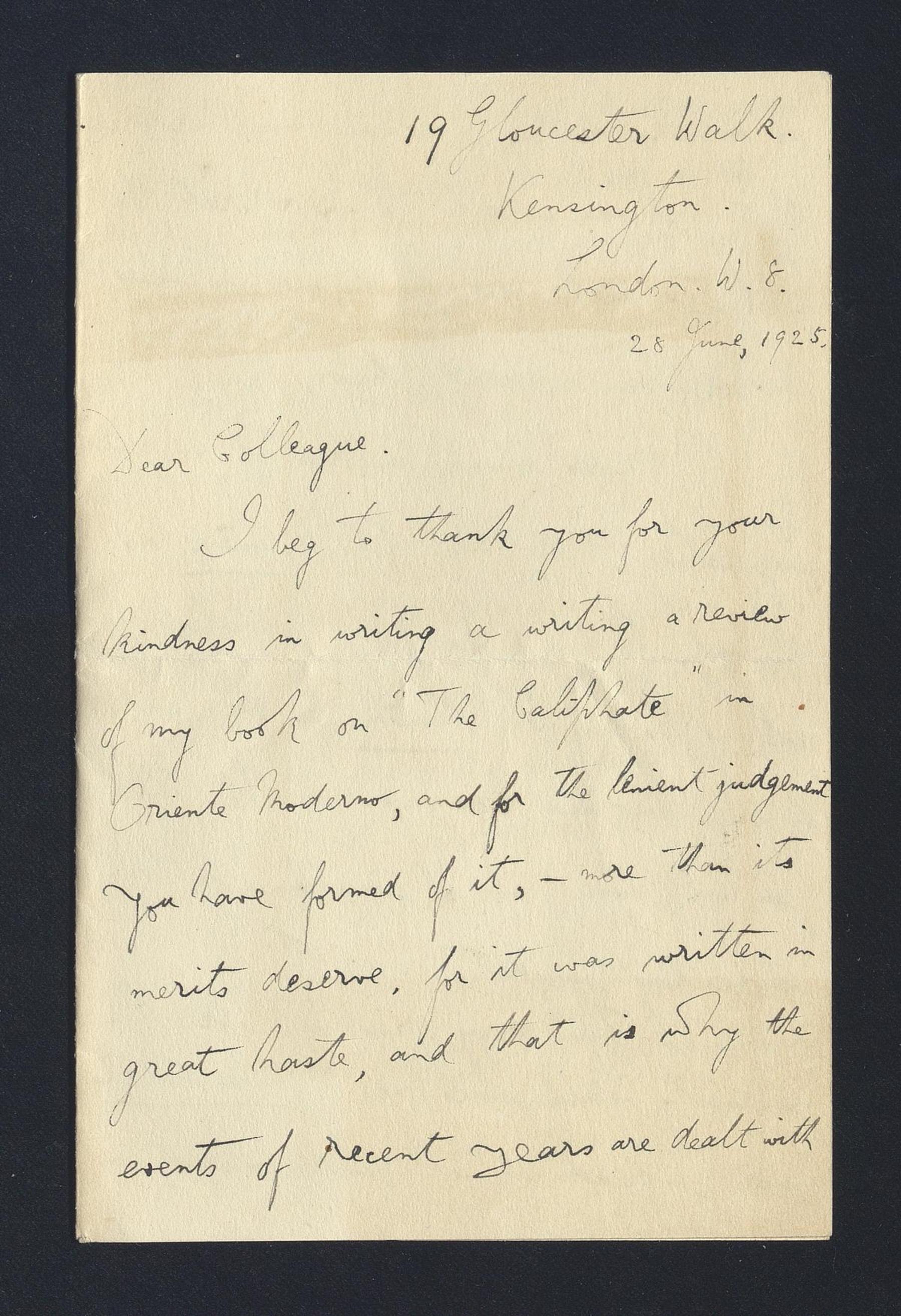 Thomas Walker Arnold a Carlo Alfonso Nallino, 28 giu. 1925