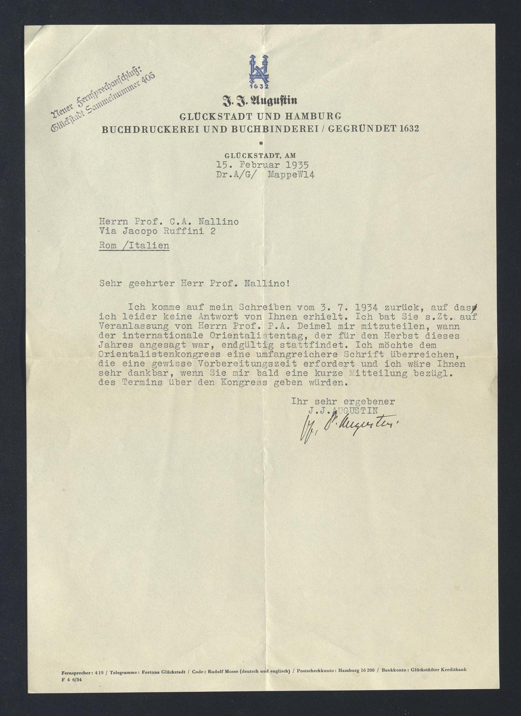 J.J. Augustin, casa editrice, 1935