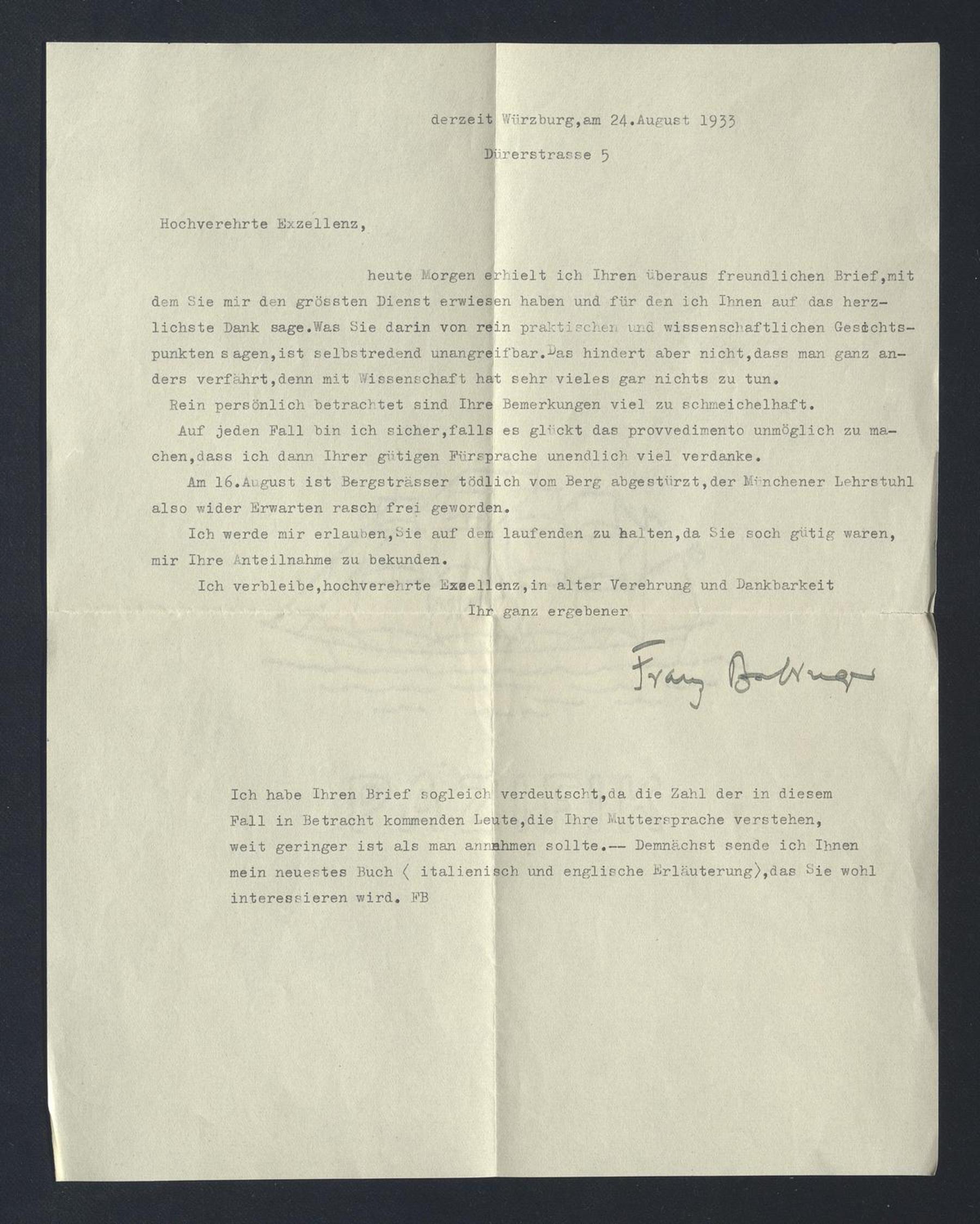 Franz Babinger a Carlo Alfonso Nallino, 24 ago. 1933