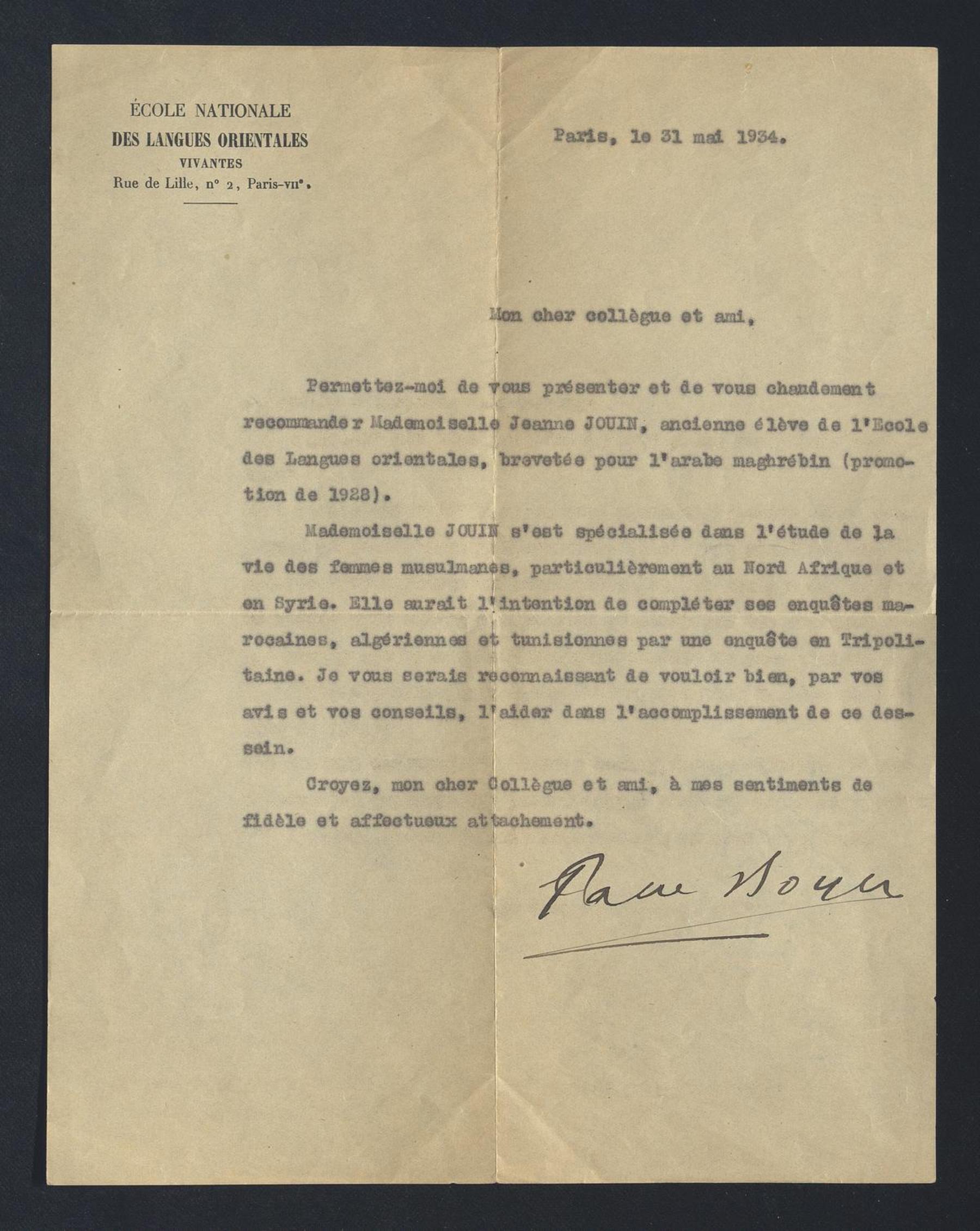 Paul Boyer a Carlo Alfonso Nallino, 31 mag. 1934