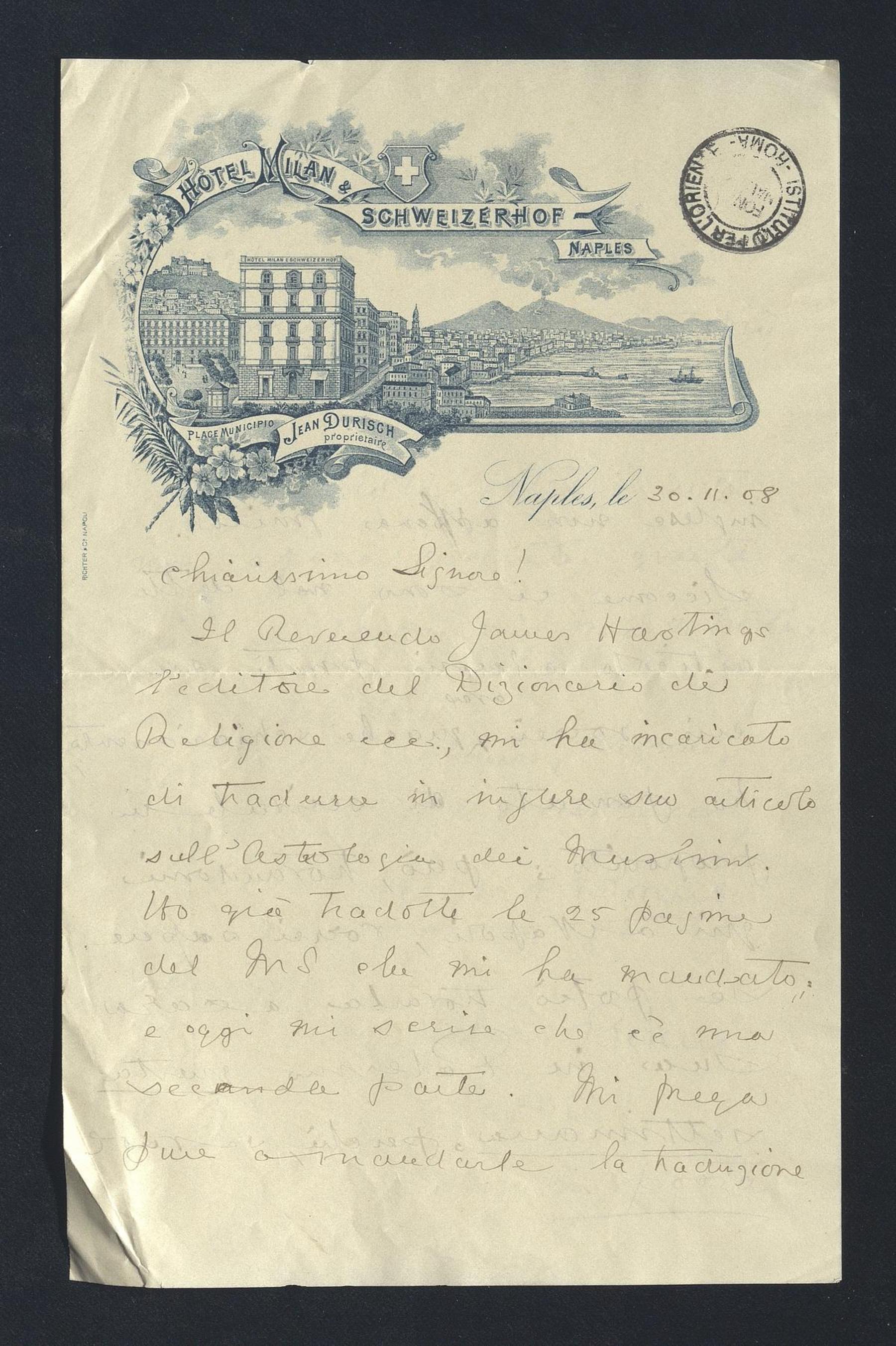 Albert Bonus a Carlo Alfonso Nallino, 30 nov. 1908