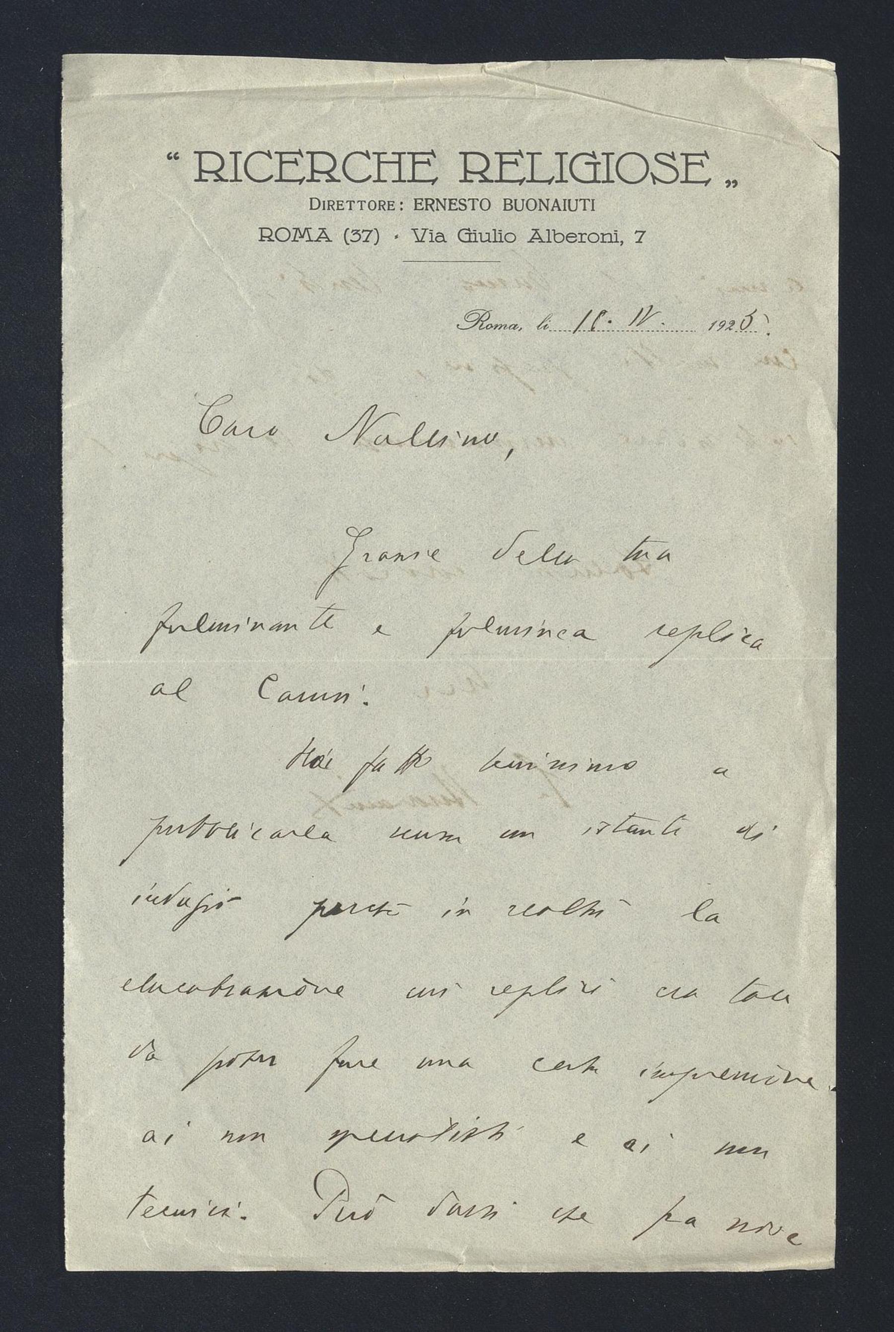 Ernesto Buonaiuti a Carlo Alfonso Nallino, 16 apr. 1925