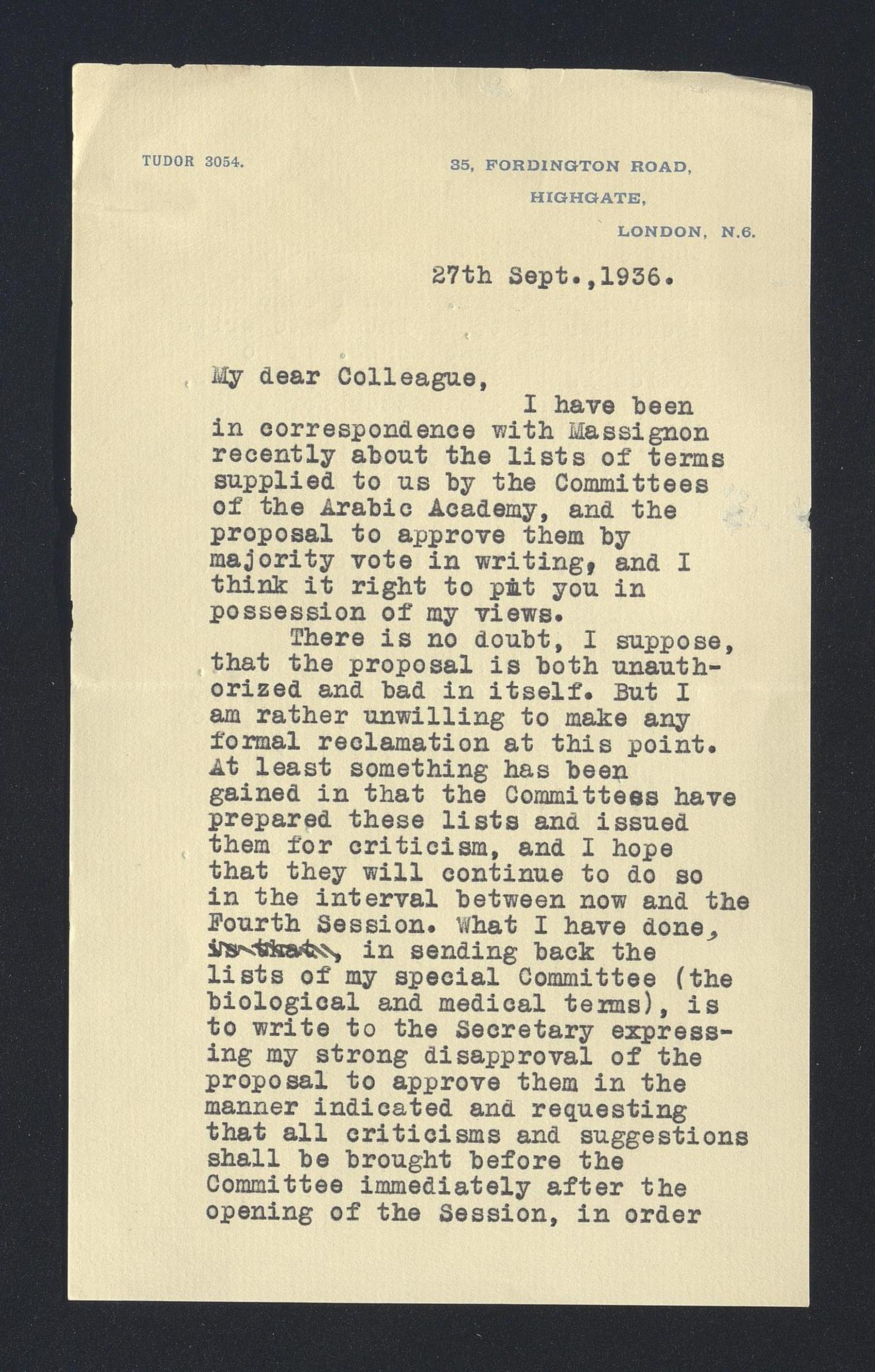 Hamilton Alexander Rosskeen Gibb a Carlo Alfonso Nallino, 27 set. 1936