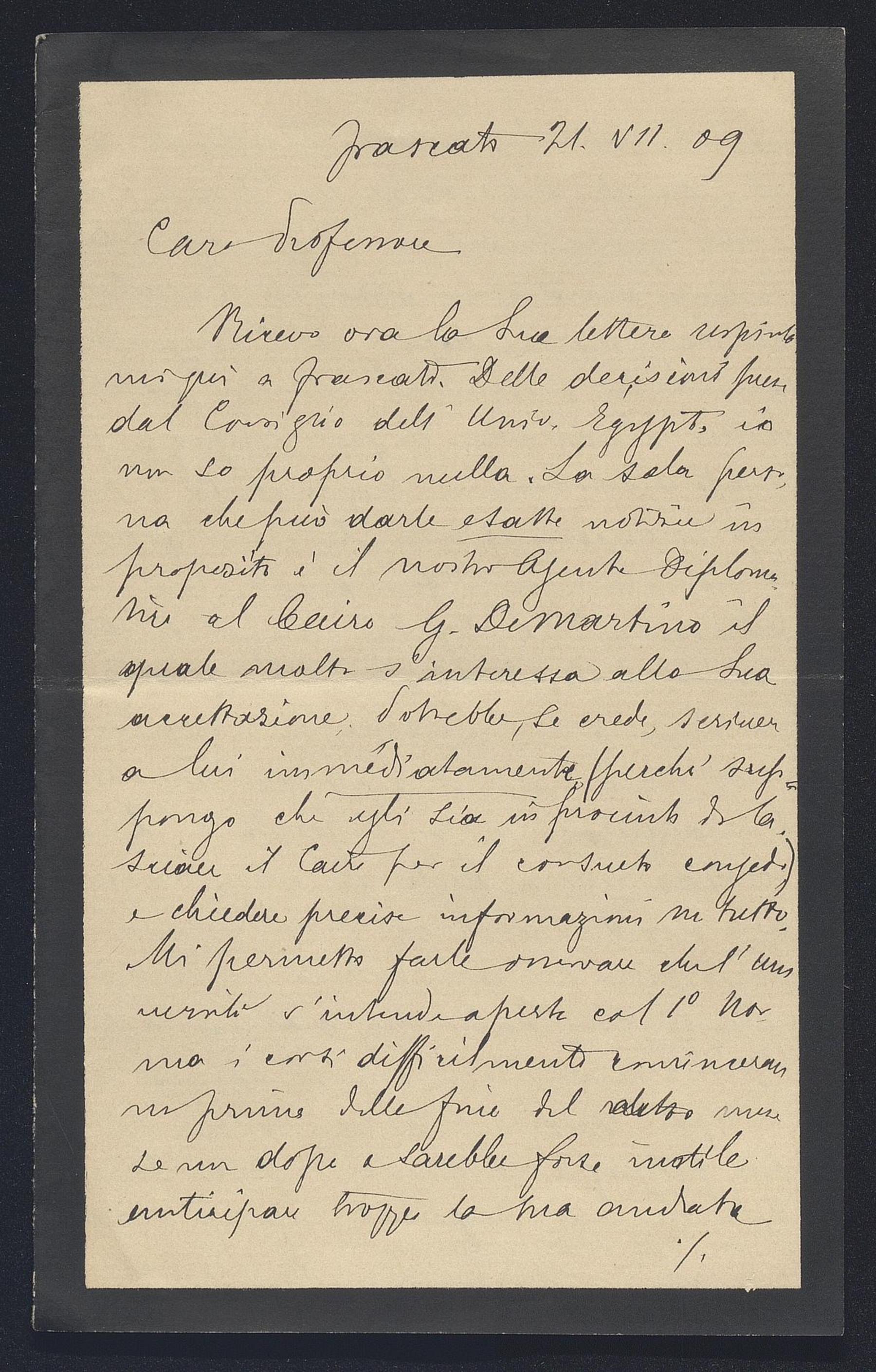 Ignazio Guidi a Carlo Alfonso Nallino, 21 lug. 1909