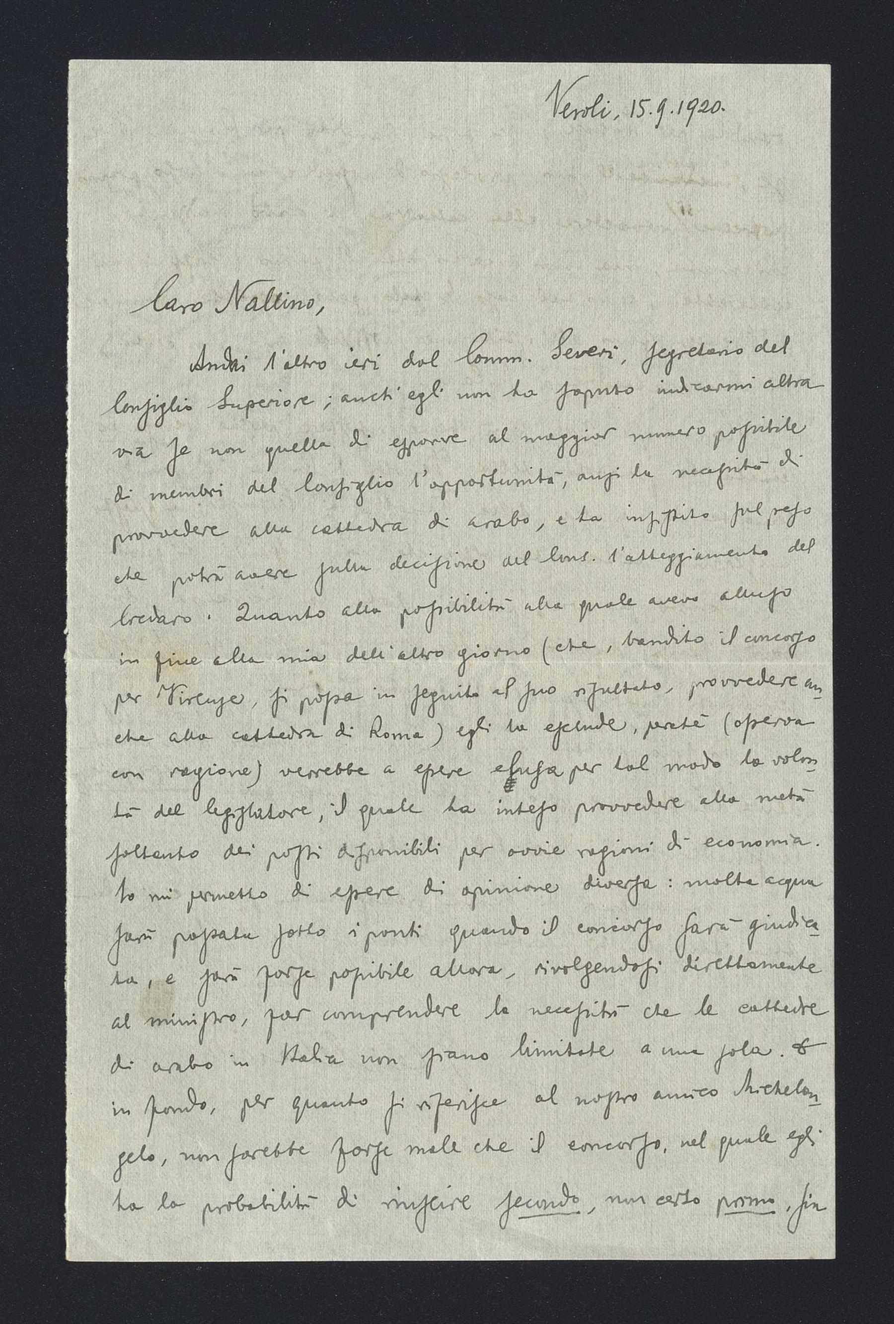 Giorgio Levi Della Vida a Carlo Alfonso Nallino, 15 set. 1920