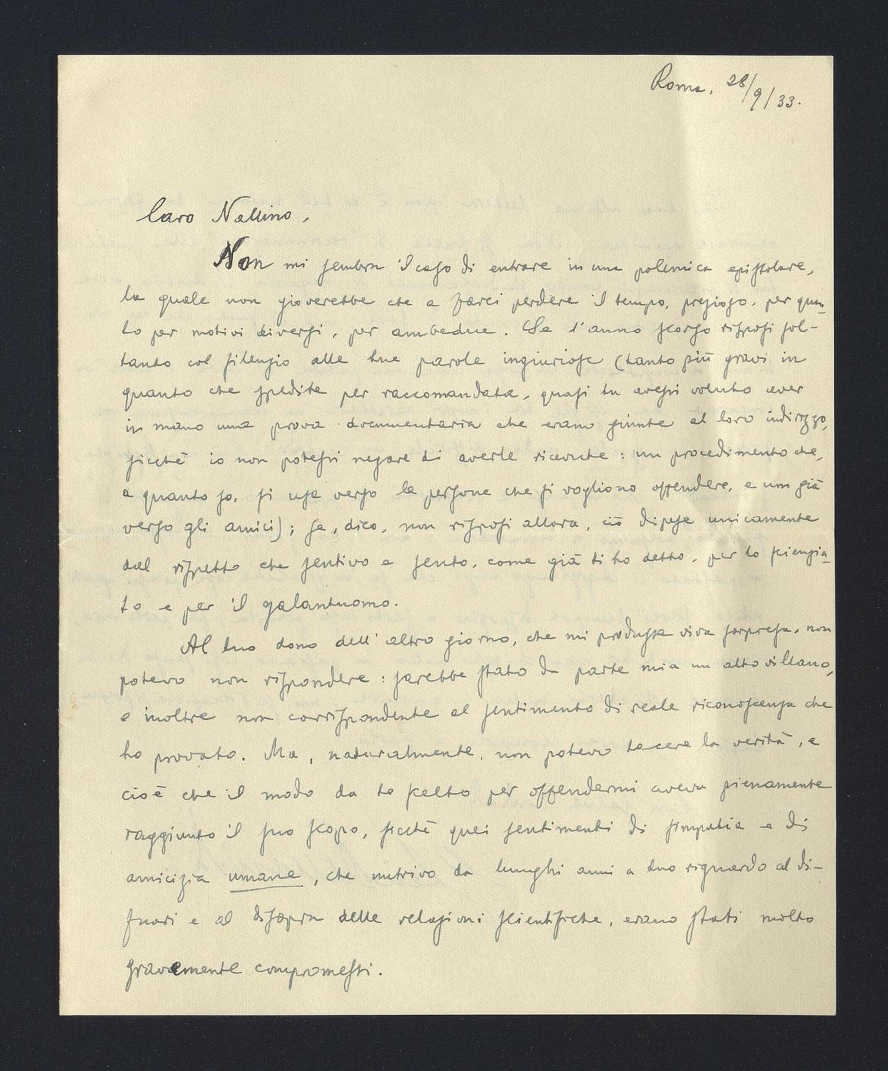 Giorgio Levi Della Vida a Carlo Alfonso Nallino, 28 set. 1933