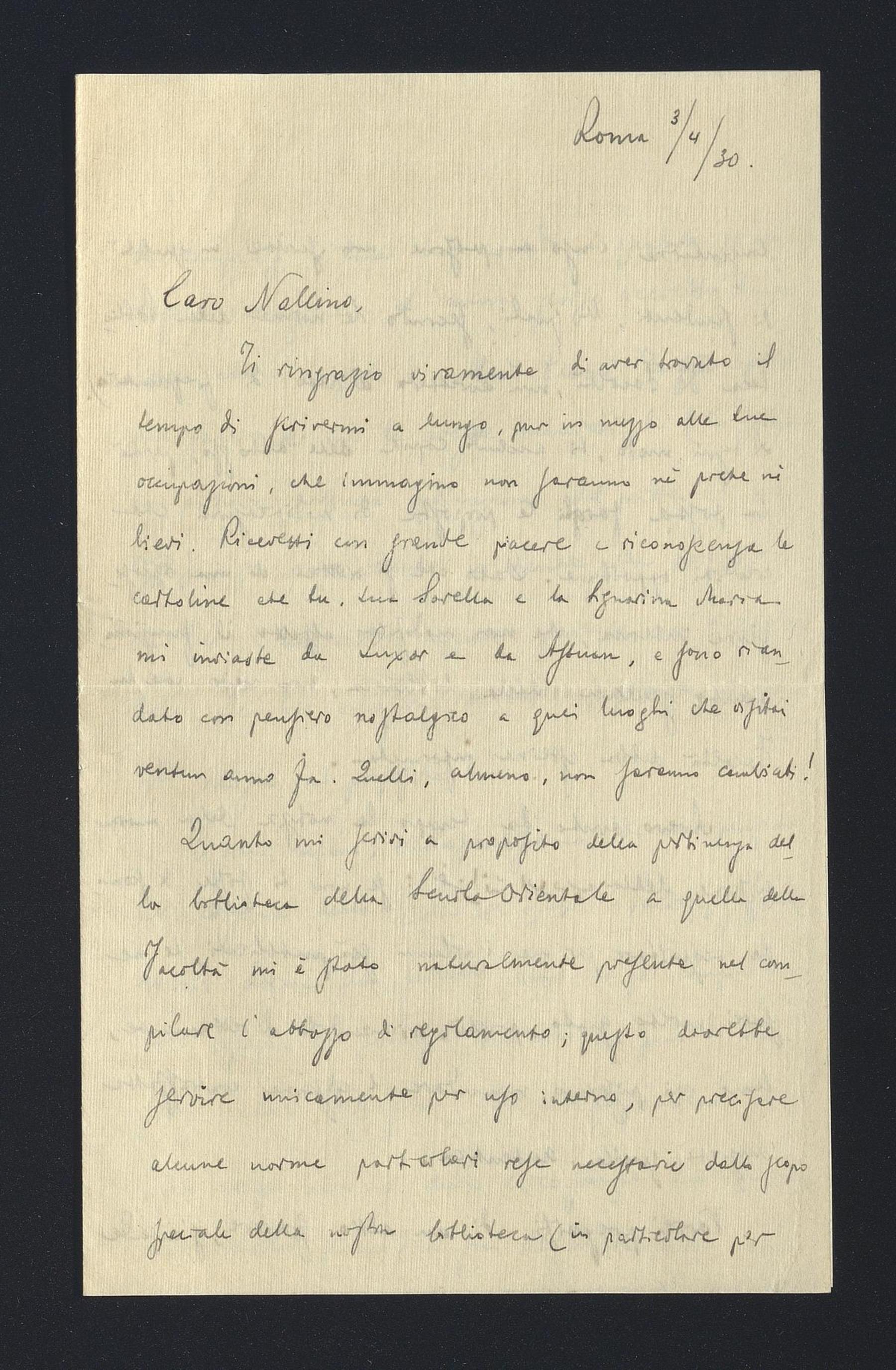 Giorgio Levi Della Vida a Carlo Alfonso Nallino, 3 apr. 1930
