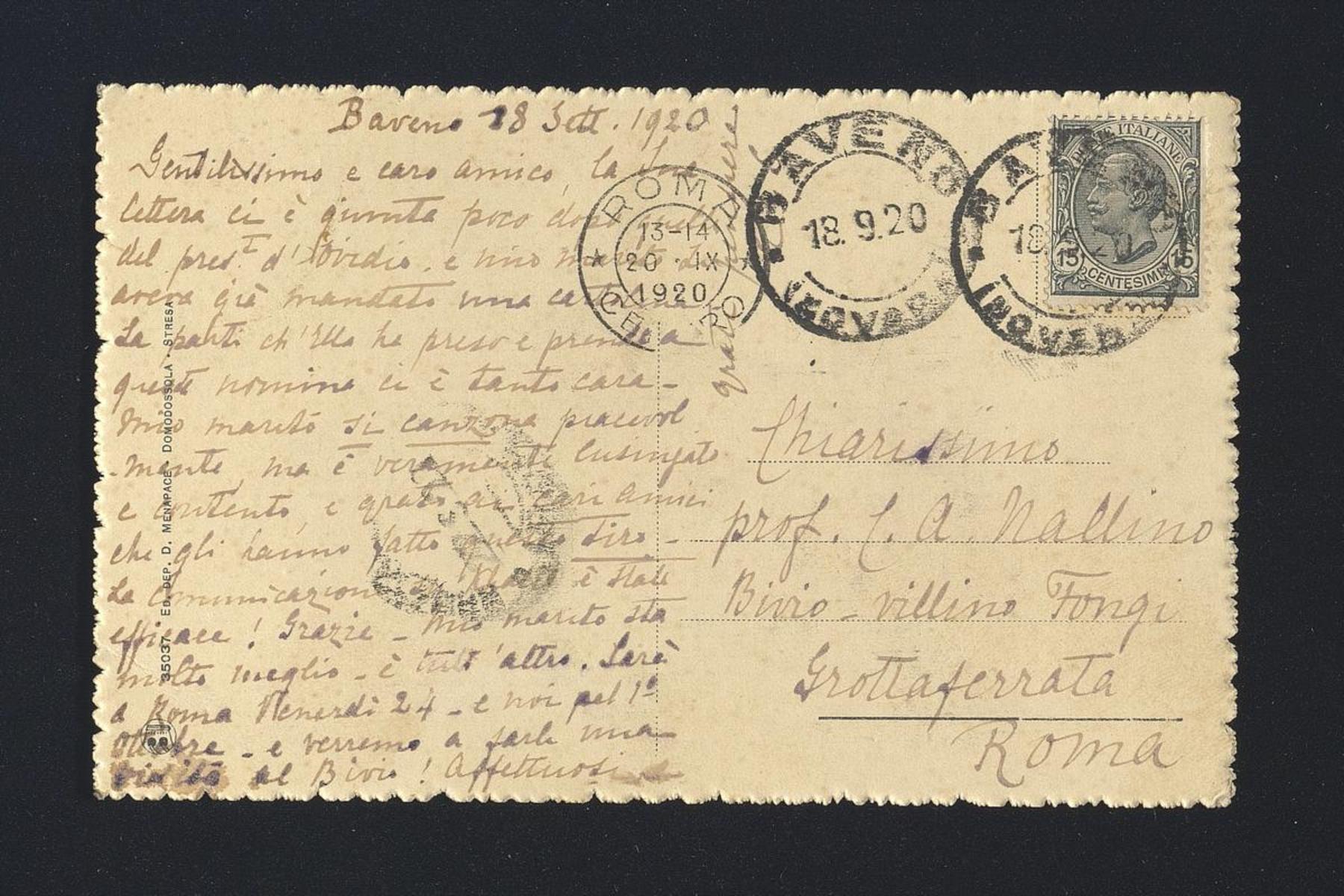 Emilia Maggiorani Santillana a Carlo Alfonso Nallino, 18 set. 1920