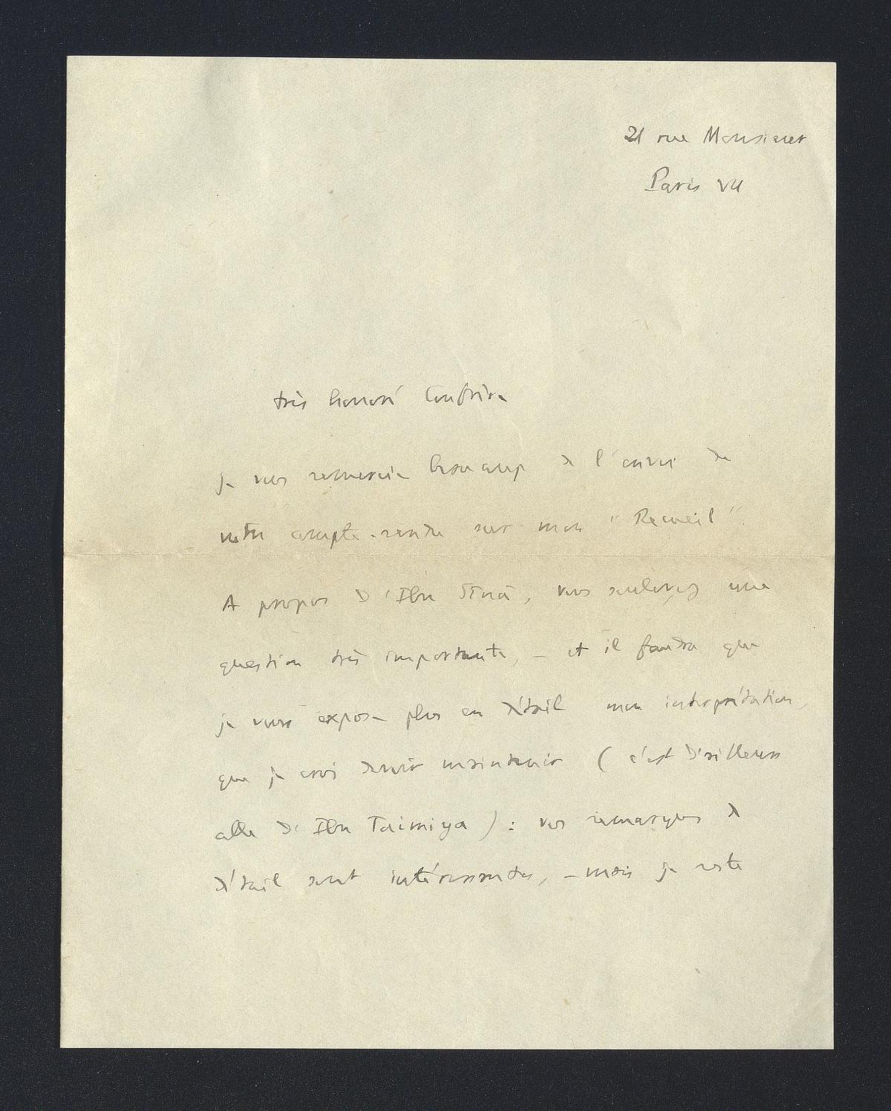 Louis Massignon a Carlo Alfonso Nallino , 11 feb. 1930