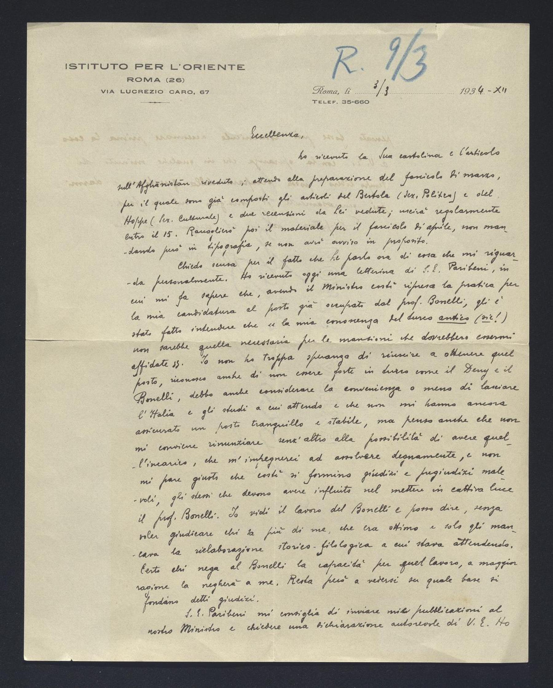 Ettore Rossi a Carlo Alfonso Nallino, 3 mar. 1934