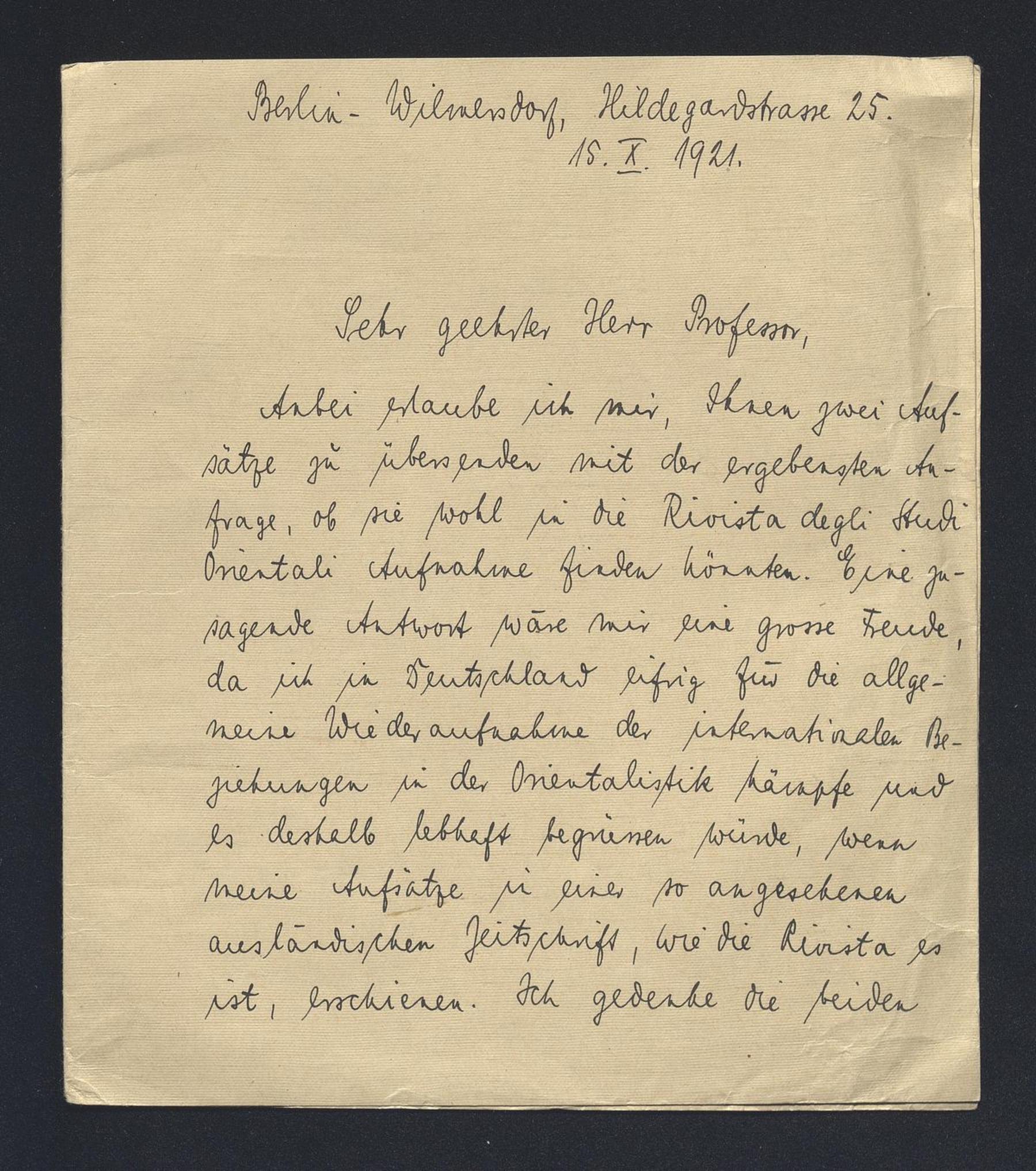 Ernst Friedrich Weidner a Carlo Alfonso Nallino, 15 ott. 1921