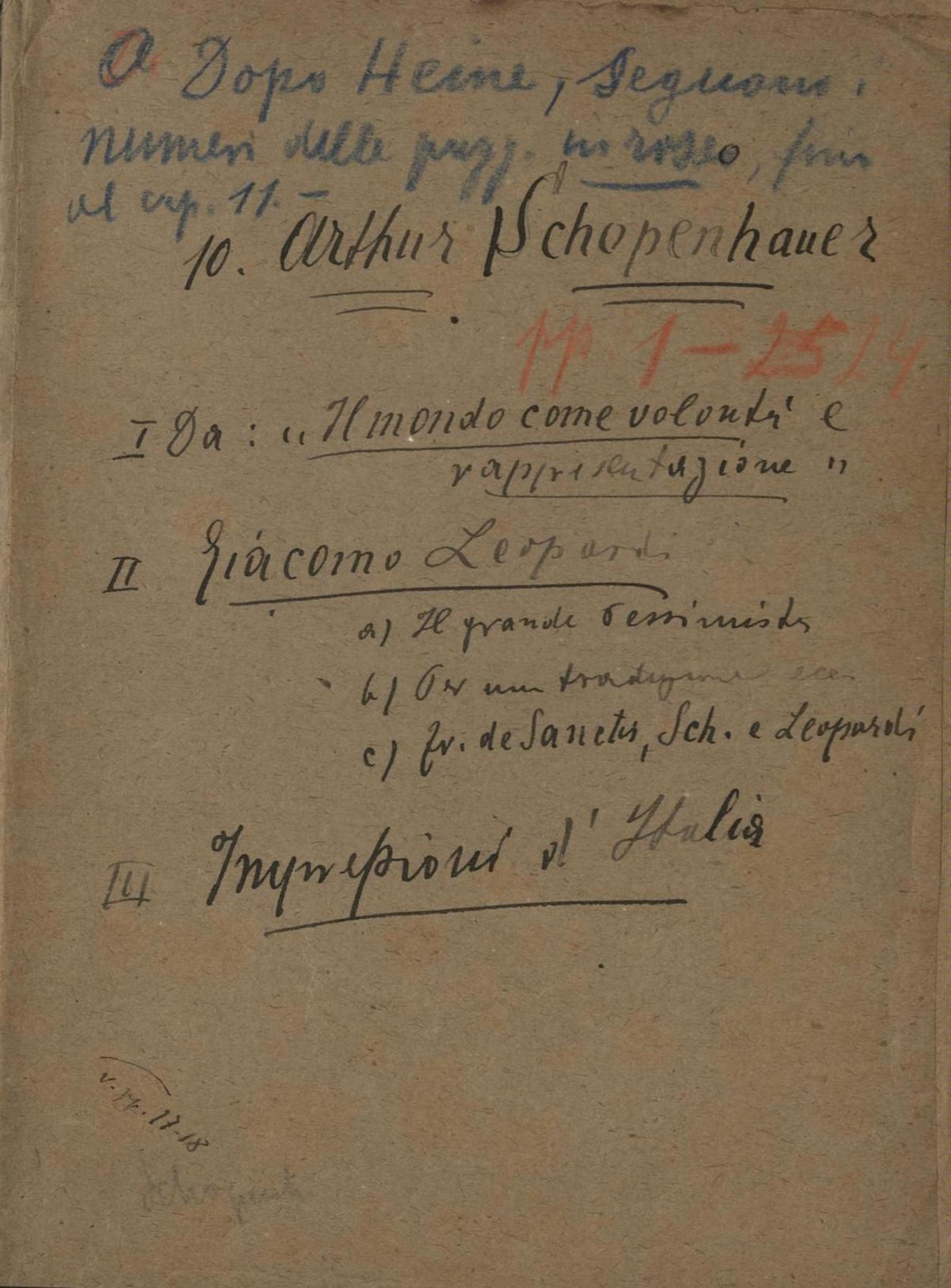 Fondo G. Chiarini - Materiali di studio - Schopenhauer, p. 1